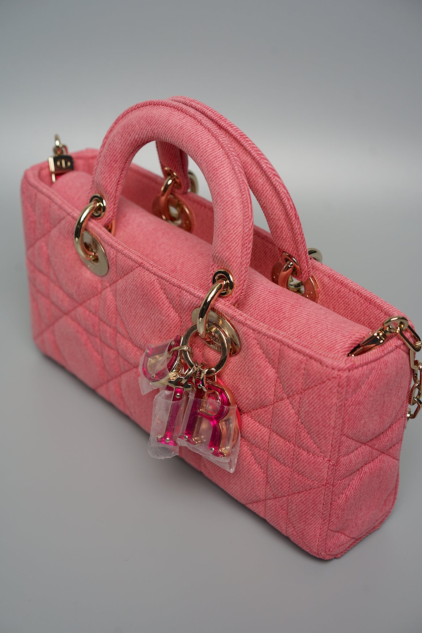 Dior Medium Lady D-Joy Bag in Pink Denim Lghw (Brand New)