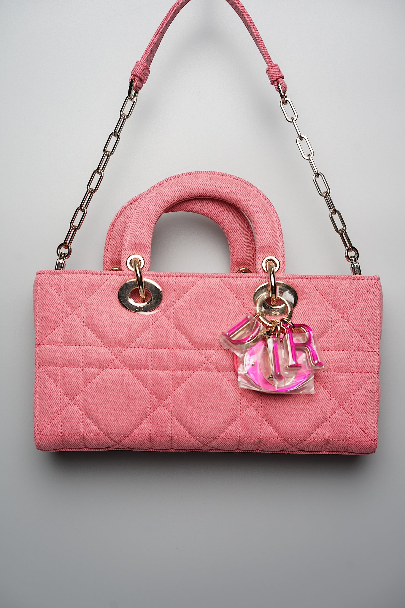 Dior Medium Lady D-Joy Bag in Pink Denim Lghw (Brand New)