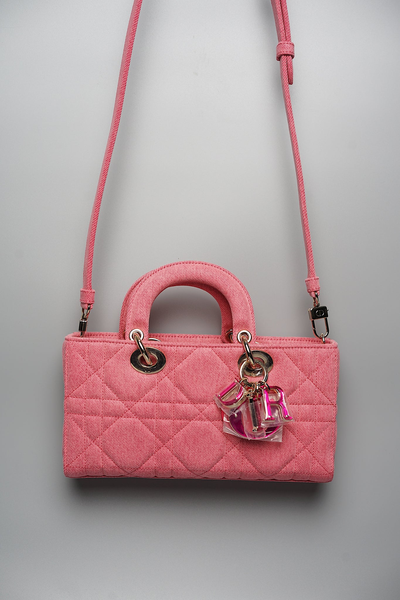 Dior Medium Lady D-Joy Bag in Pink Denim Lghw (Brand New)