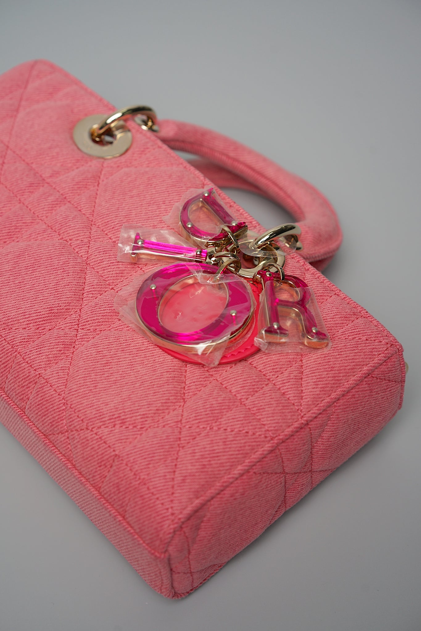 Dior Medium Lady D-Joy Bag in Pink Denim Lghw (Brand New)