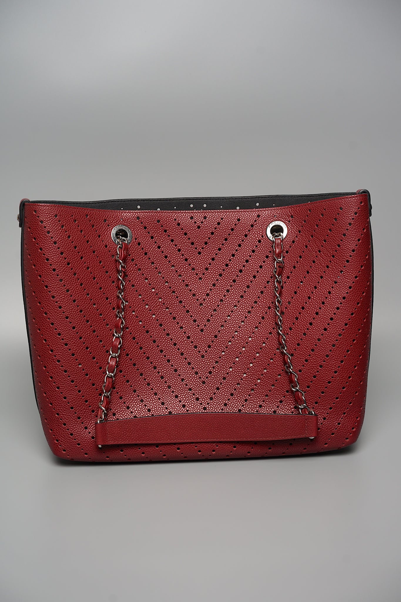 Chanel CC Perforated Shopping Tote in Burgundy Shw