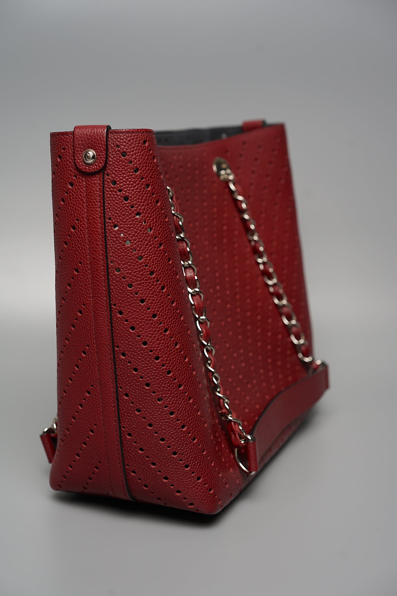 Chanel CC Perforated Shopping Tote in Burgundy Shw