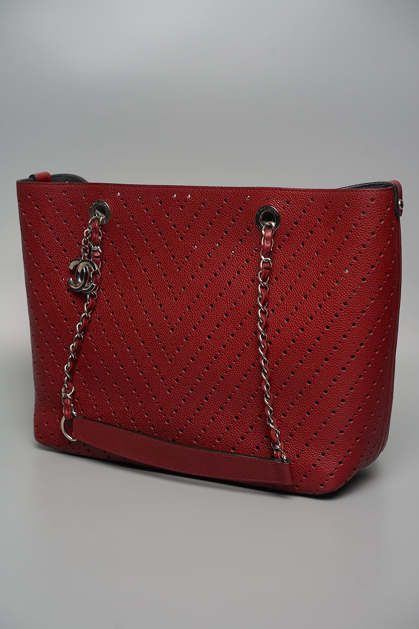 Chanel CC Perforated Shopping Tote in Burgundy Shw