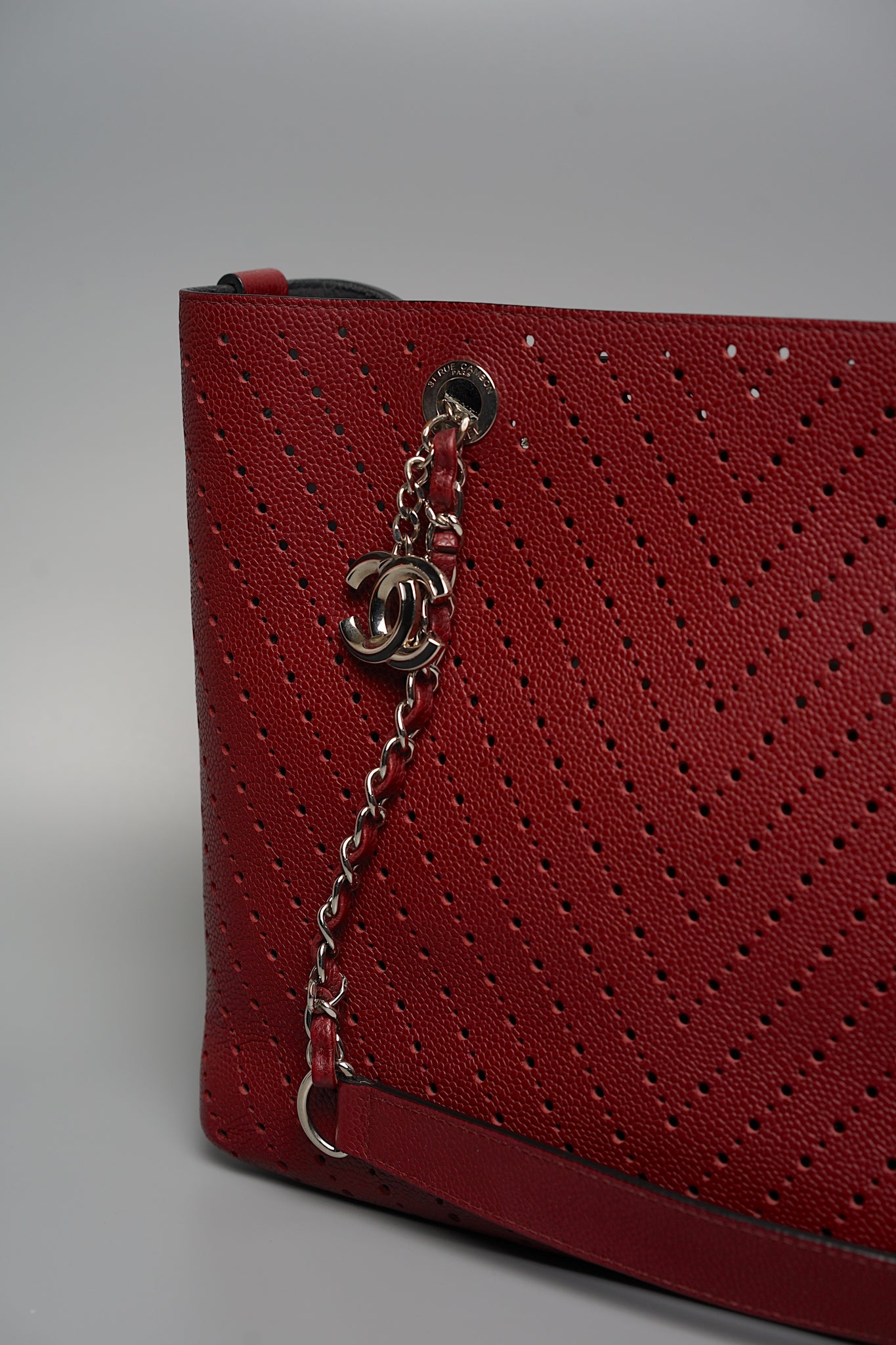 Chanel CC Perforated Shopping Tote in Burgundy Shw