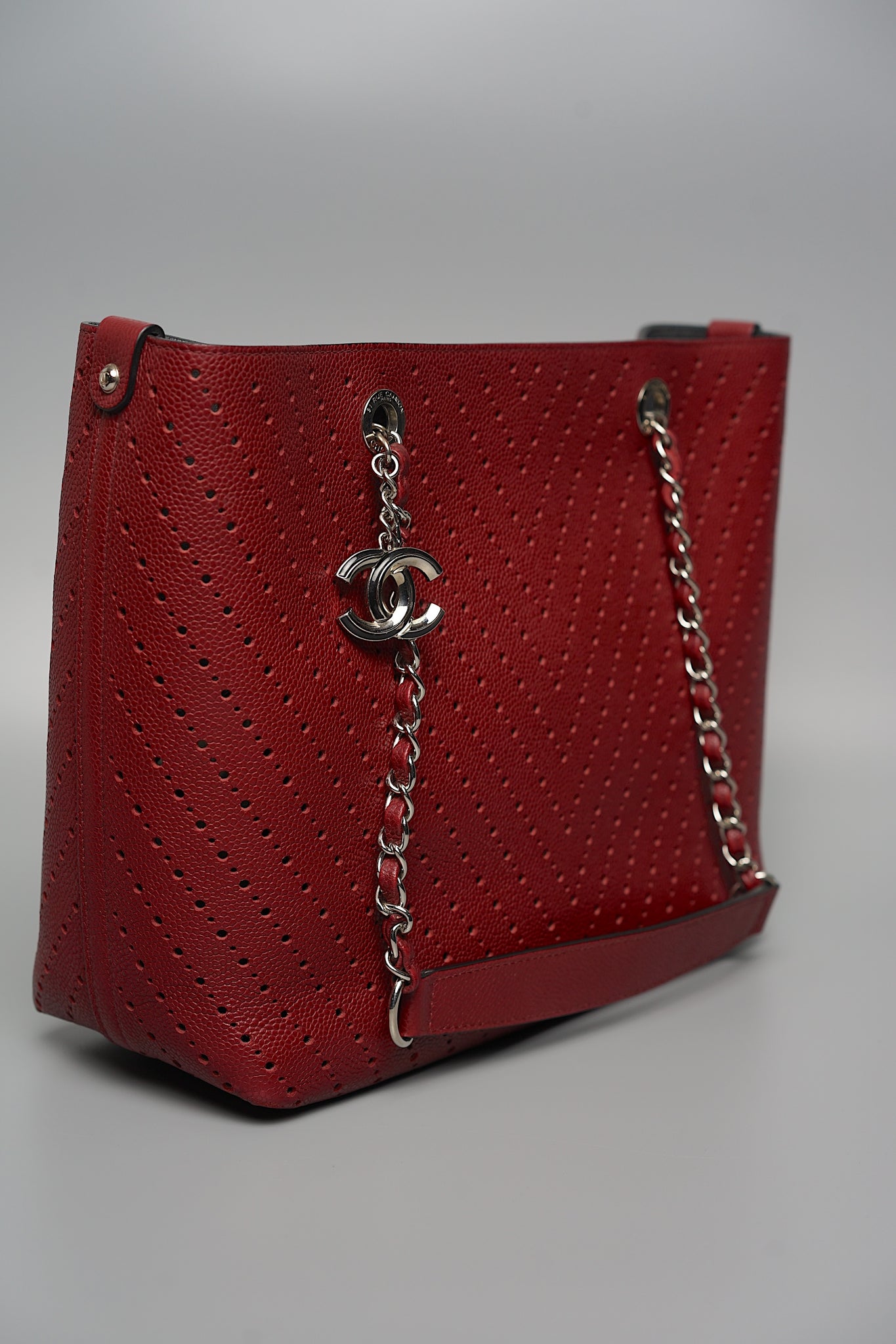 Chanel CC Perforated Shopping Tote in Burgundy Shw