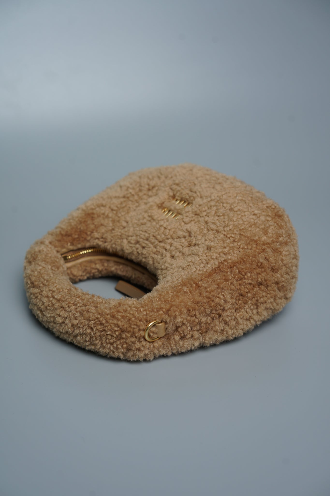 Miu Miu Wander Shearling Hobo Mini Bag in Caramel Lghw