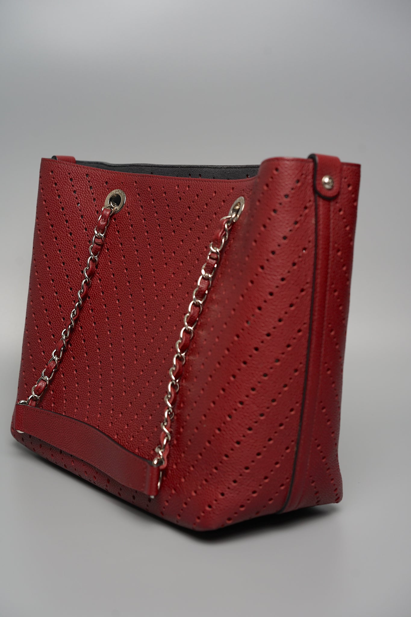 Chanel CC Perforated Shopping Tote in Burgundy Shw