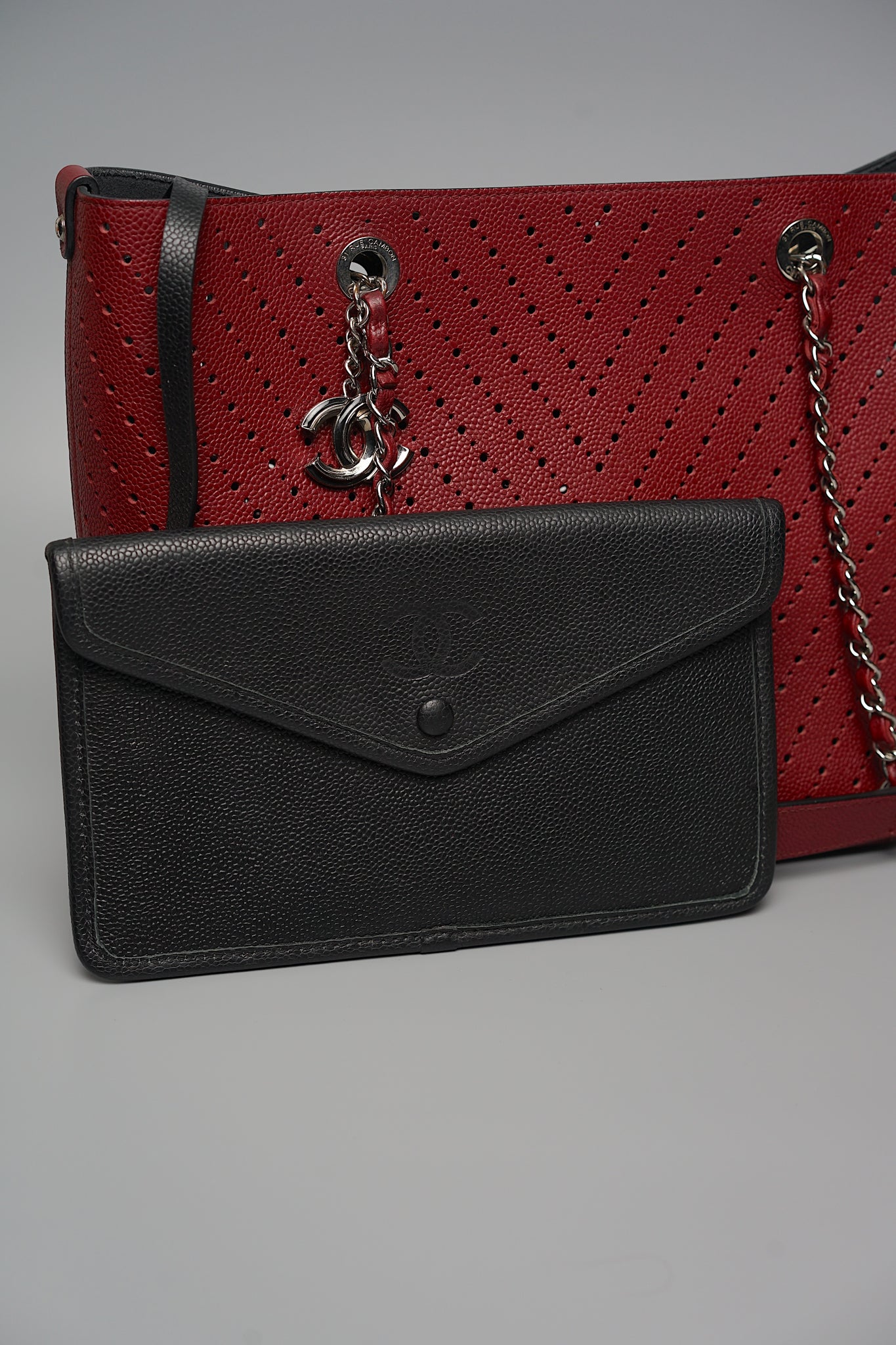 Chanel CC Perforated Shopping Tote in Burgundy Shw