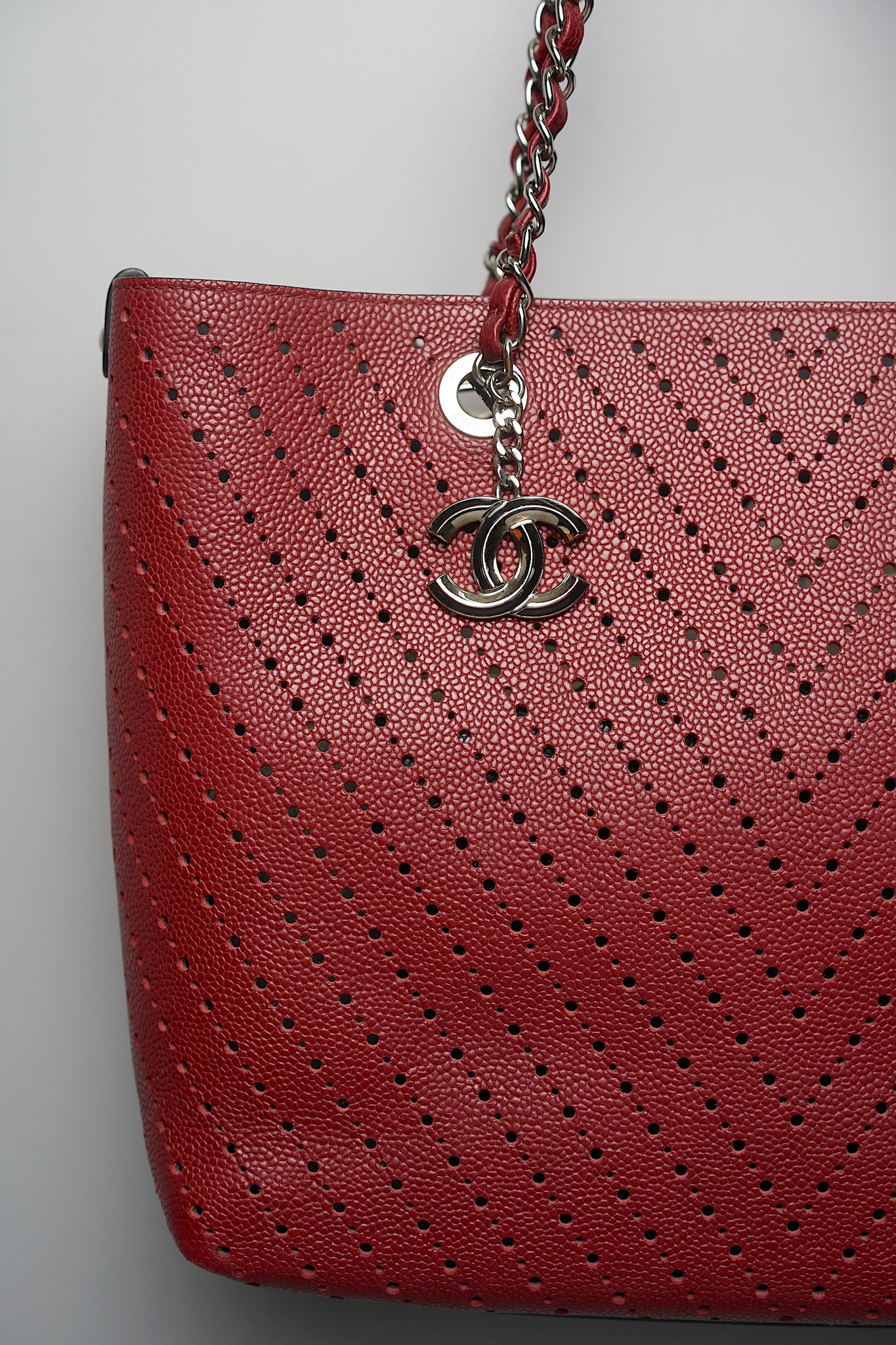 Chanel CC Perforated Shopping Tote in Burgundy Shw