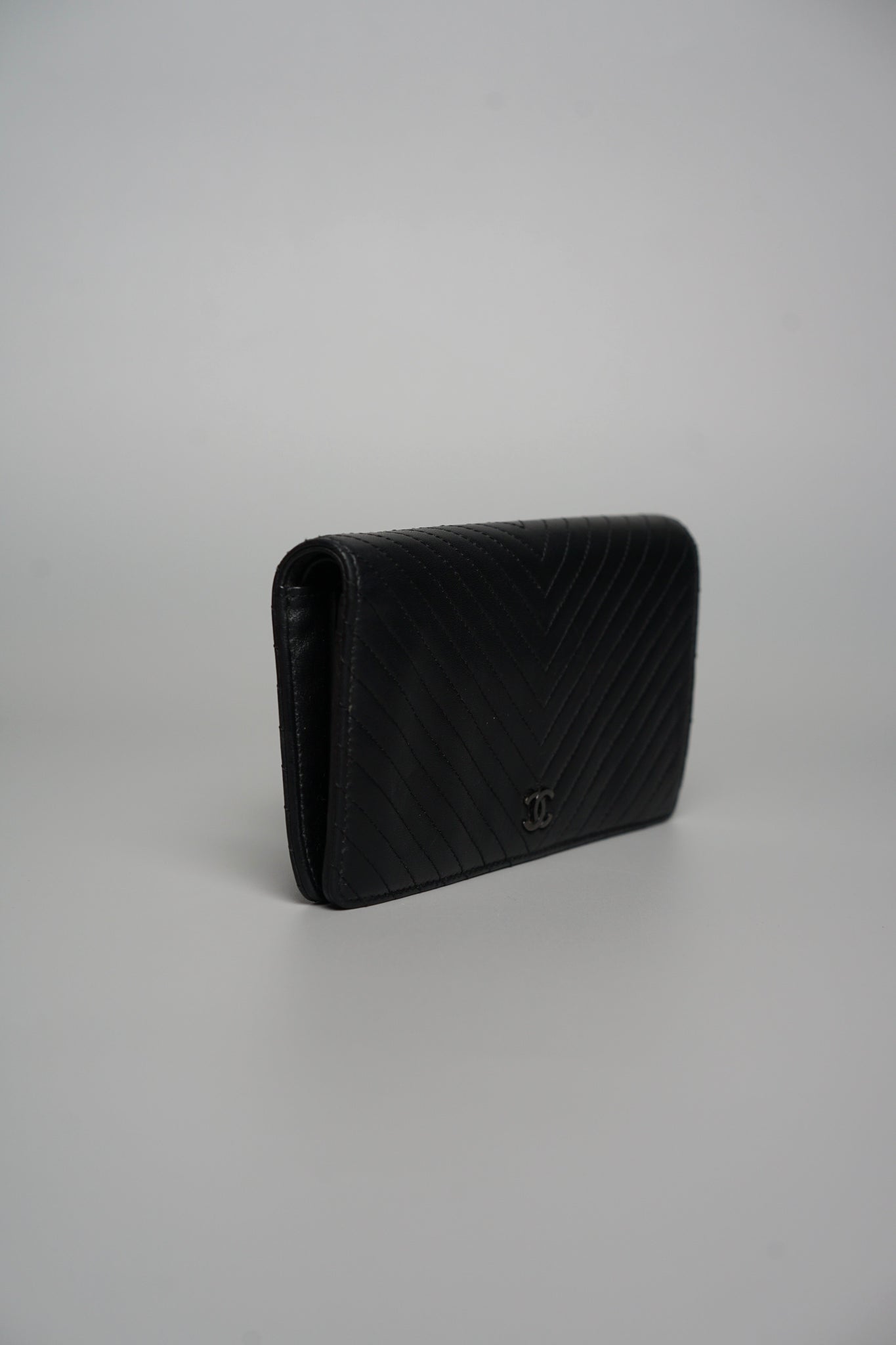 Chanel Long Flap Wallet in Black Lambskin
