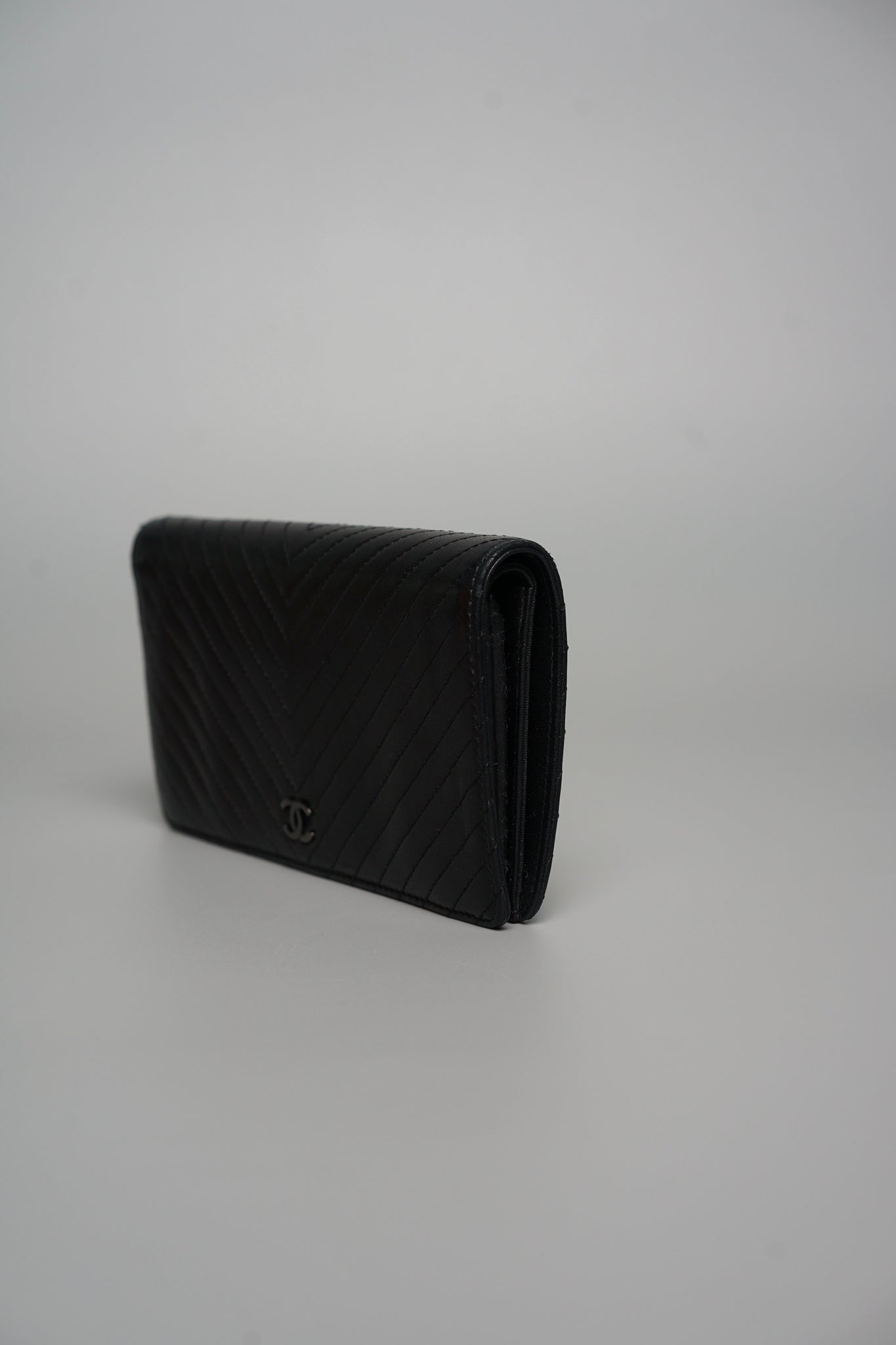Chanel Long Flap Wallet in Black Lambskin