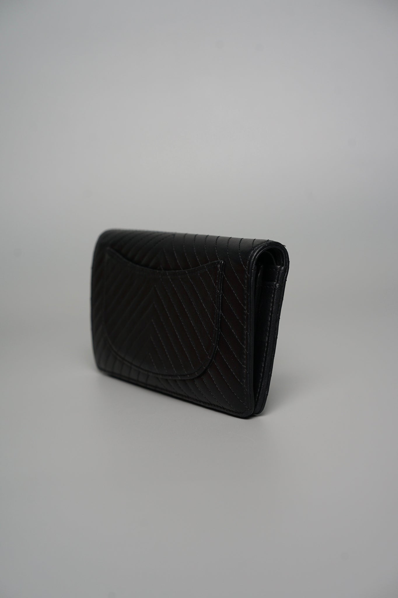 Chanel Long Flap Wallet in Black Lambskin