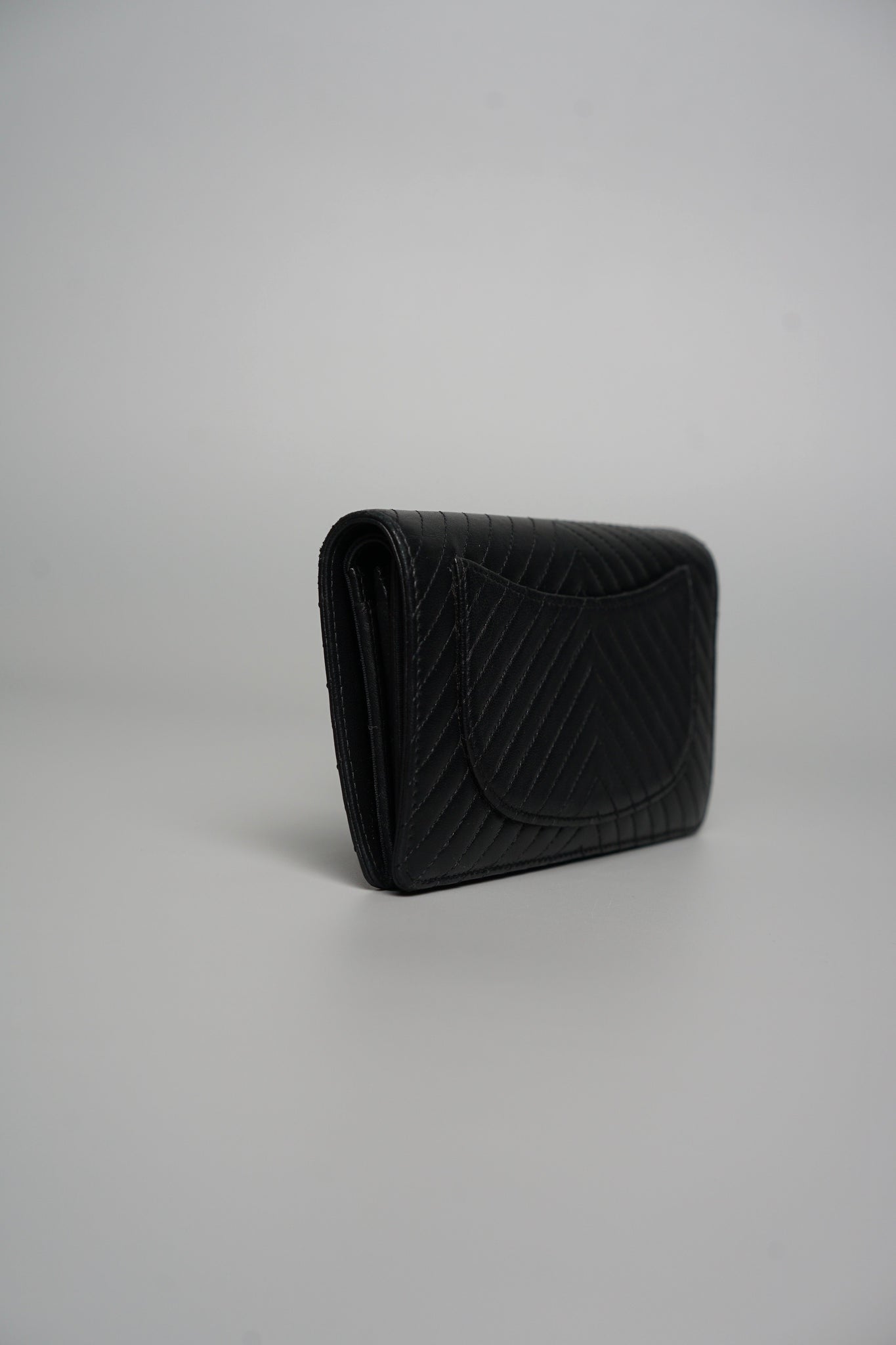 Chanel Long Flap Wallet in Black Lambskin