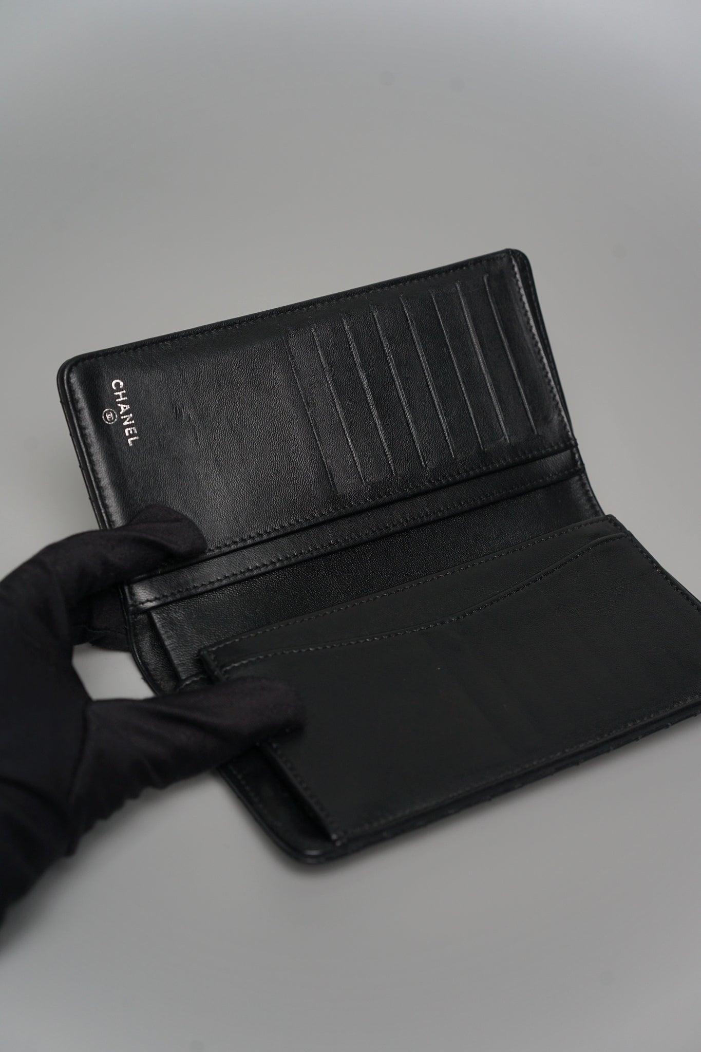 Chanel Long Flap Wallet in Black Lambskin