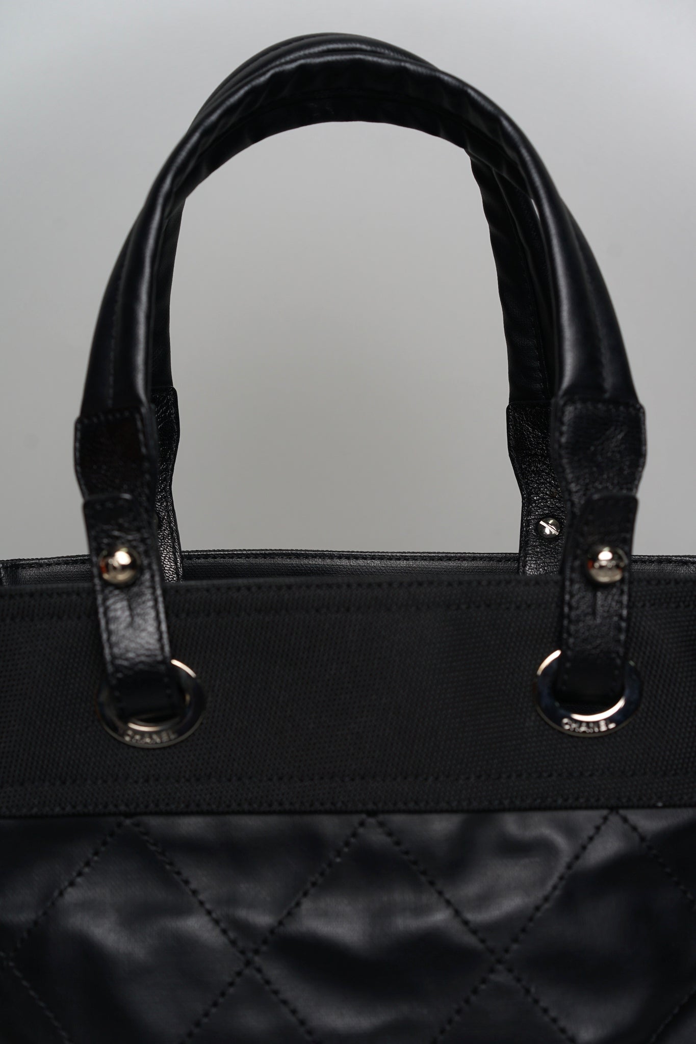 Chanel Biarritz Tote Quilted Coated Canvas in Black Shw