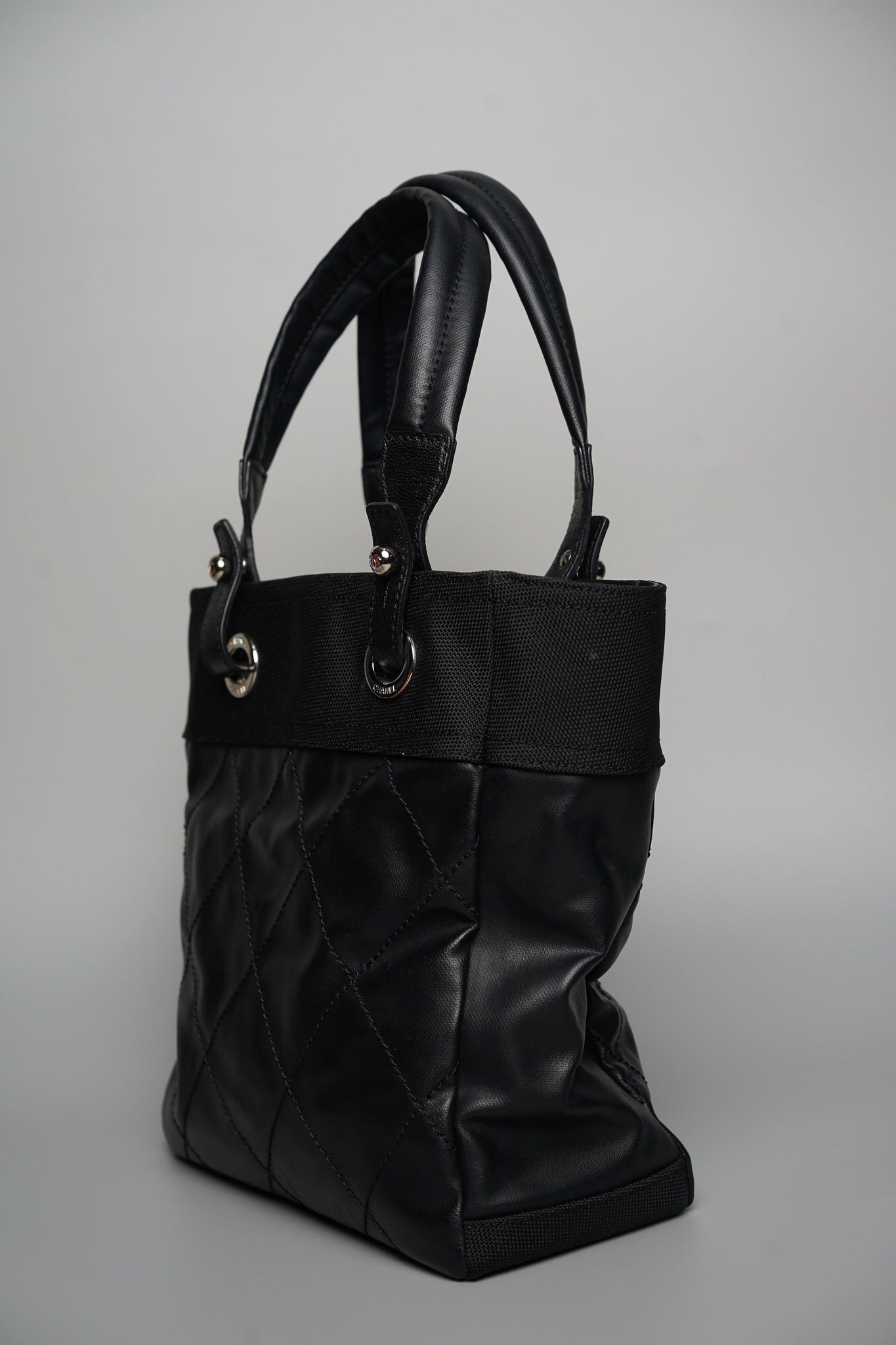 Chanel Biarritz Tote Quilted Coated Canvas in Black Shw
