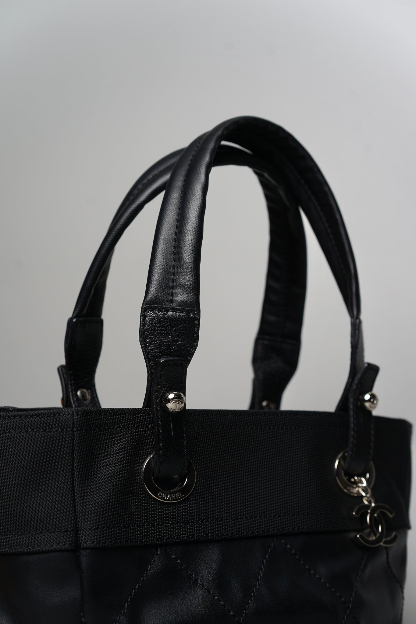 Chanel Biarritz Tote Quilted Coated Canvas in Black Shw