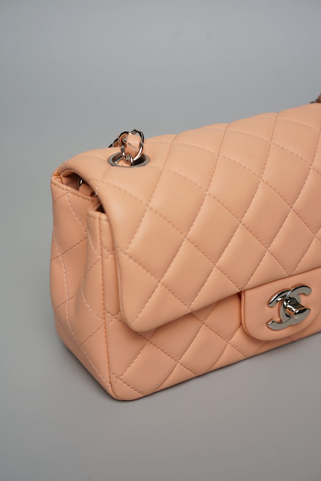 Chanel Mini Flap Bag in Peach Lambskin Shw