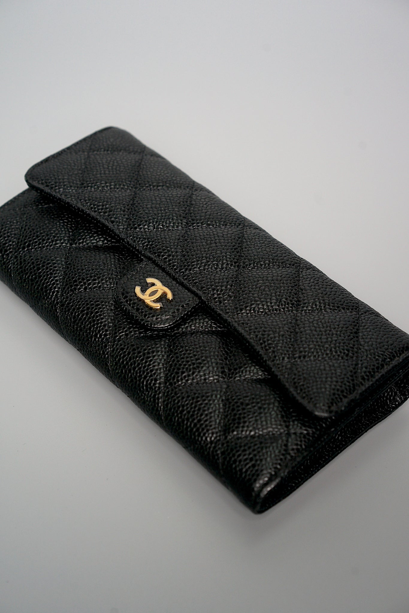 Chanel Classic Long Flap Purse Wallet in Black Caviar Lghw (Brand New)