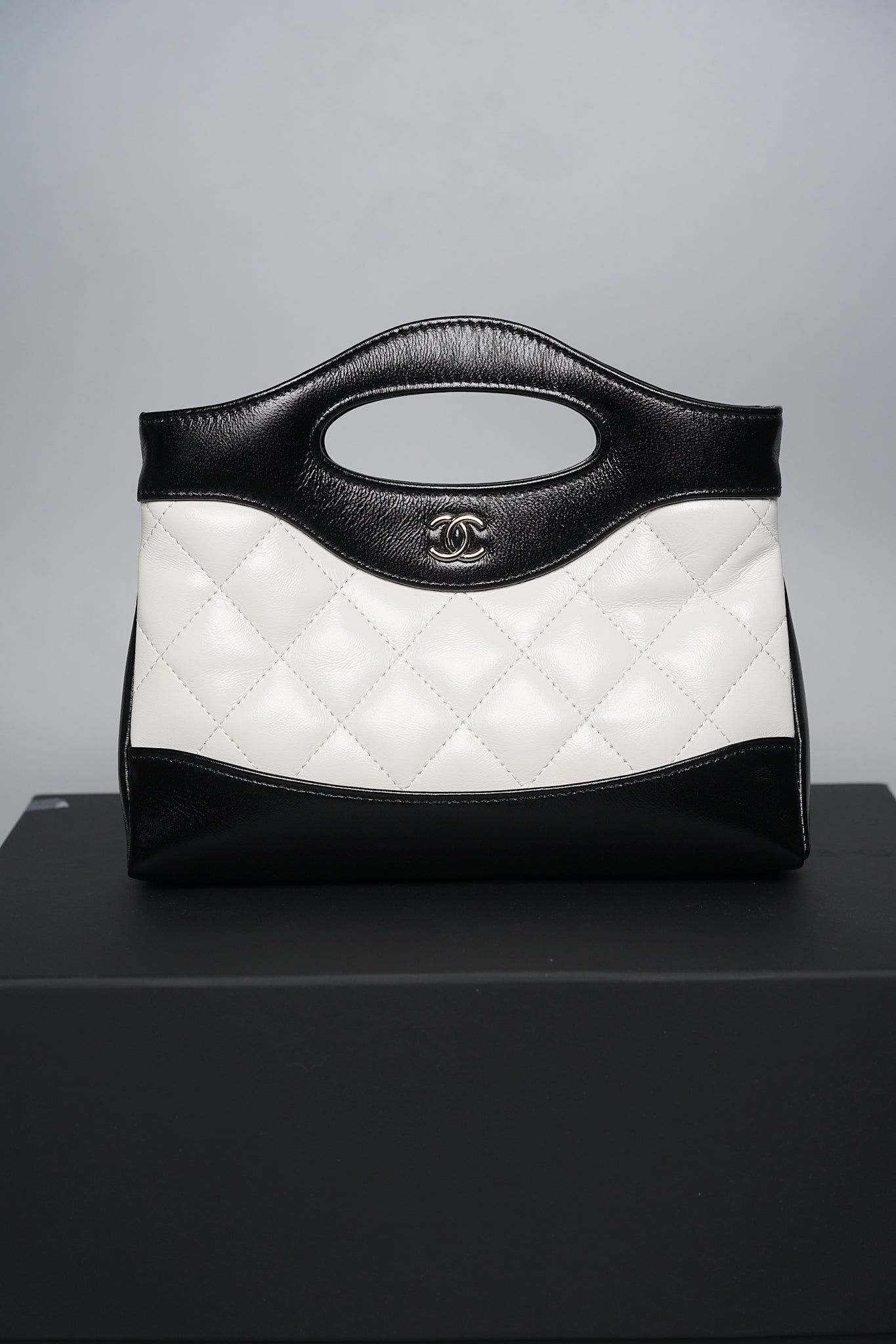 Chanel Hobo Nano 31 in White Black Calfskin Ghw (Brand New)