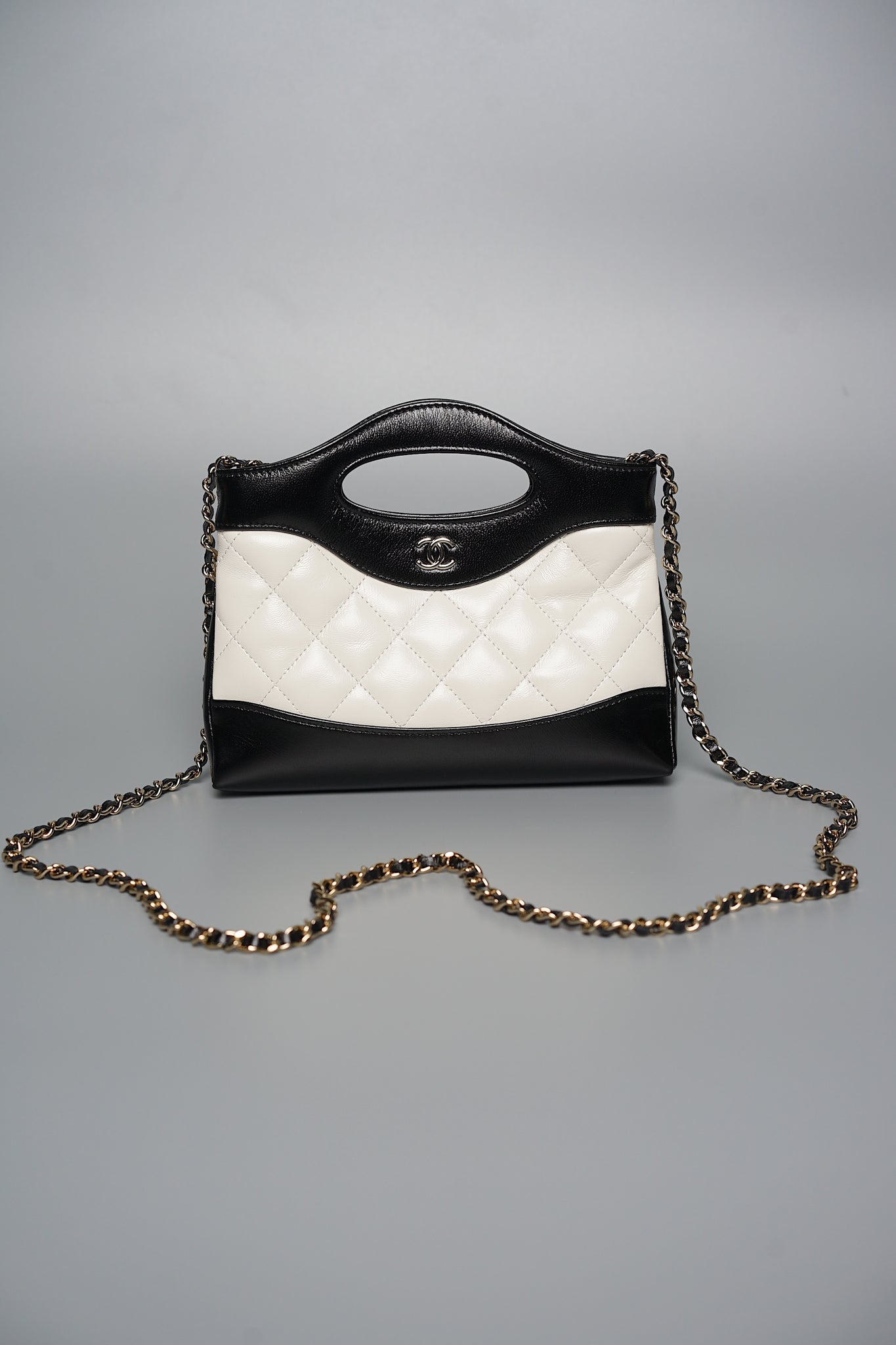 Chanel Hobo Nano 31 in White Black Calfskin Ghw (Brand New)