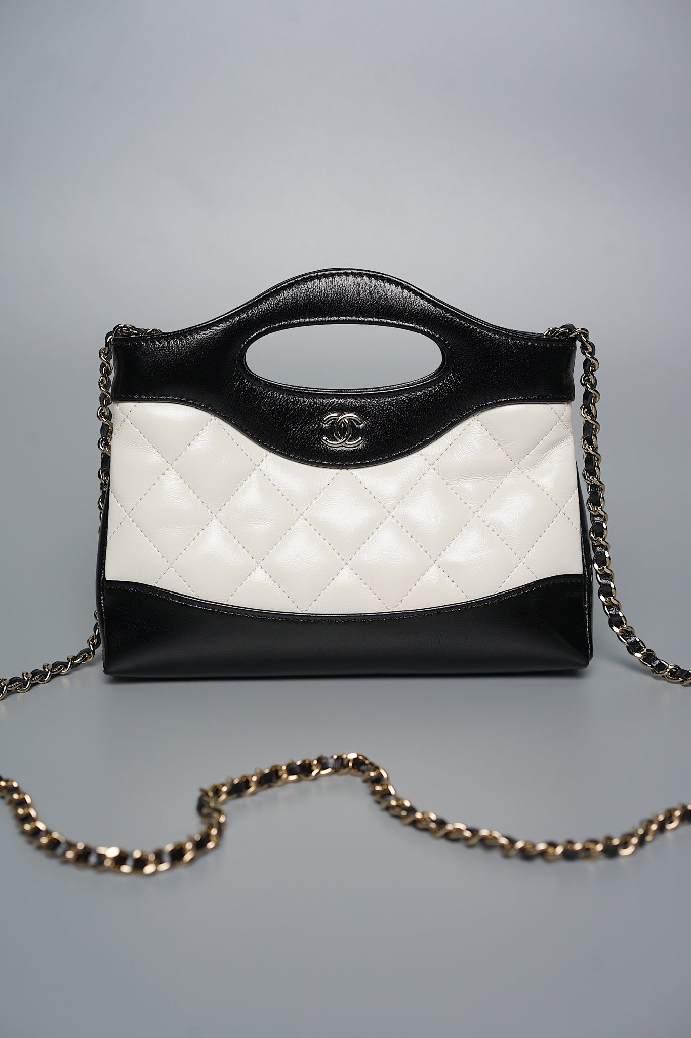 Chanel Hobo Nano 31 in White Black Calfskin Ghw (Brand New)