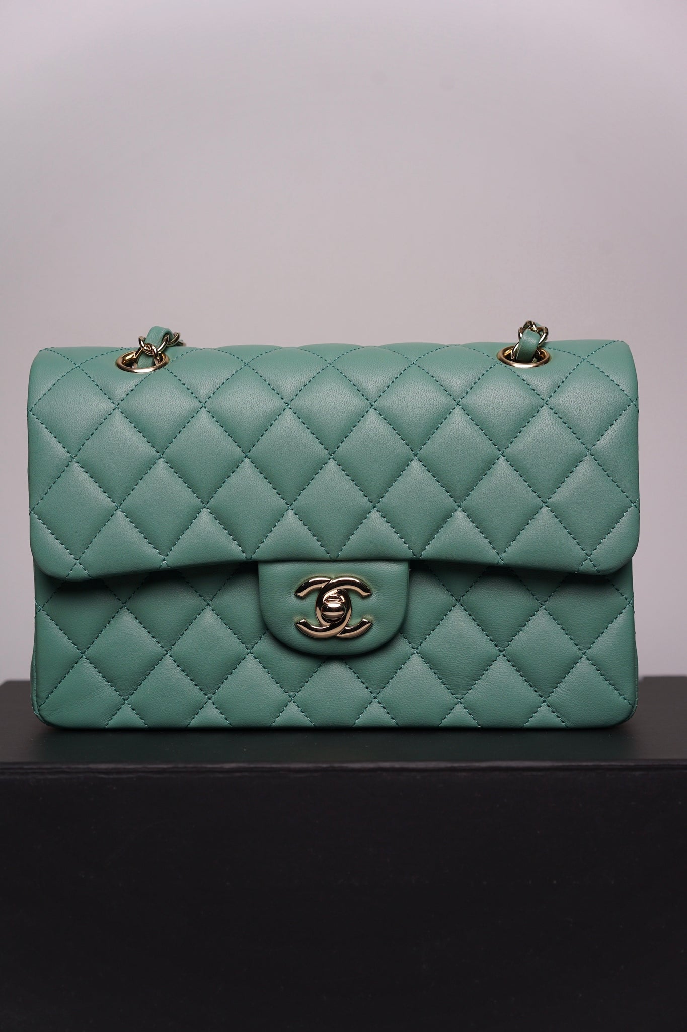Chanel Small Classic Double Flap in Green Lambskin Lghw (Brand New)