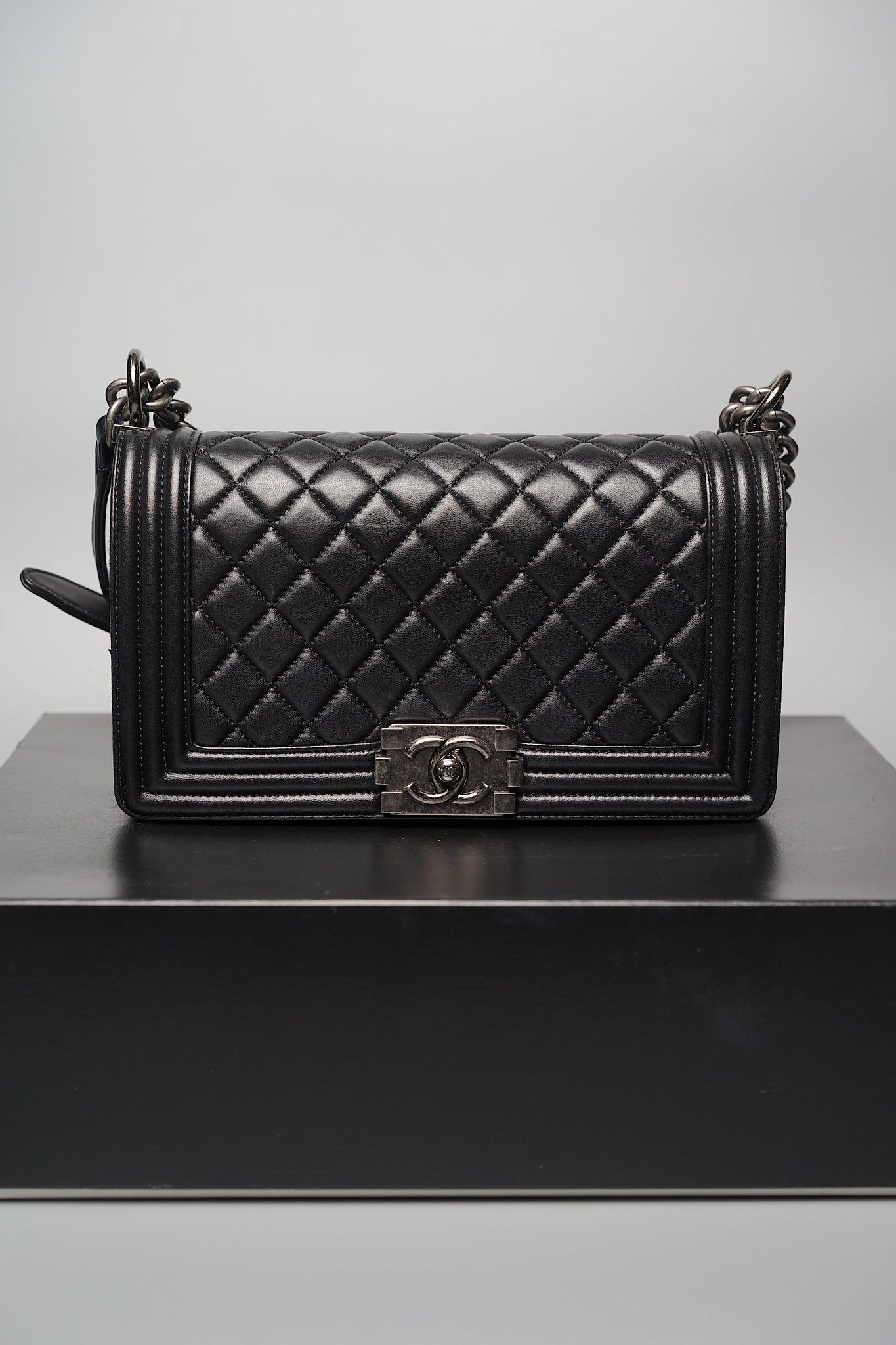 Old Medium Boy Chanel in Black Lambskin Ruthenium