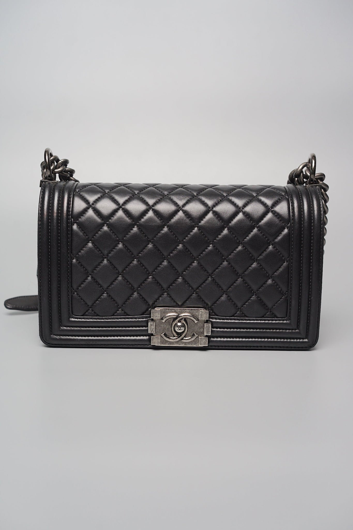 Old Medium Boy Chanel in Black Lambskin Ruthenium