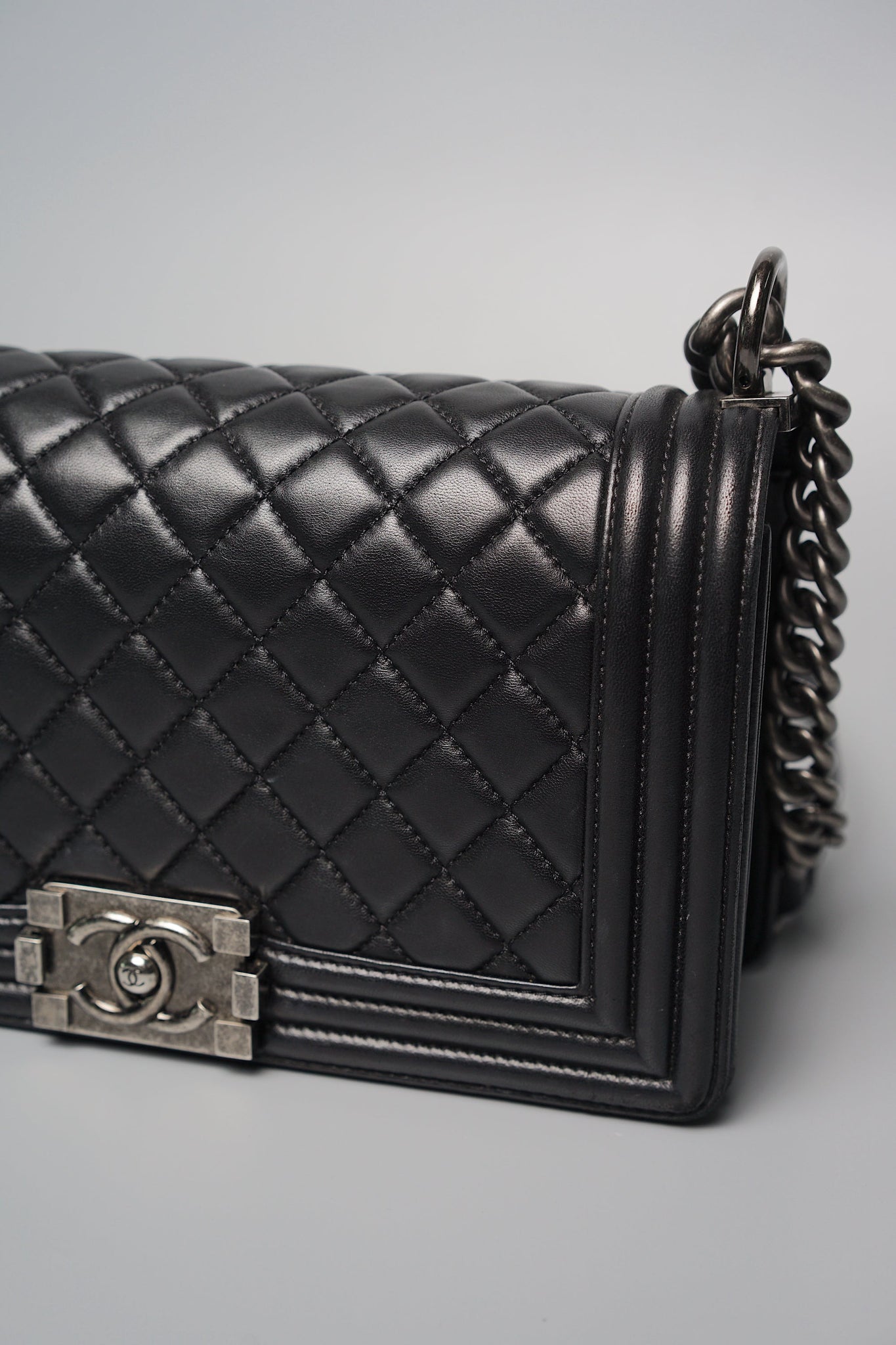 Old Medium Boy Chanel in Black Lambskin Ruthenium
