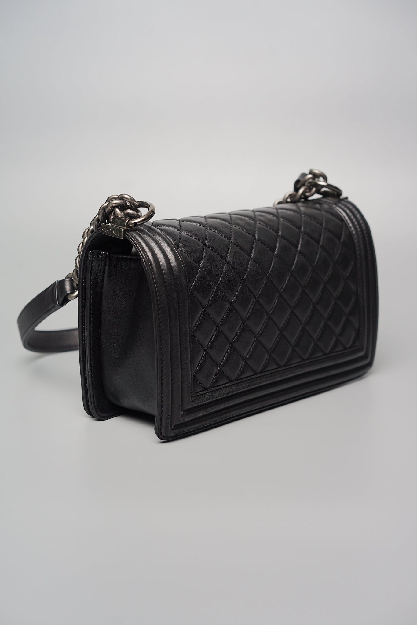 Old Medium Boy Chanel in Black Lambskin Ruthenium