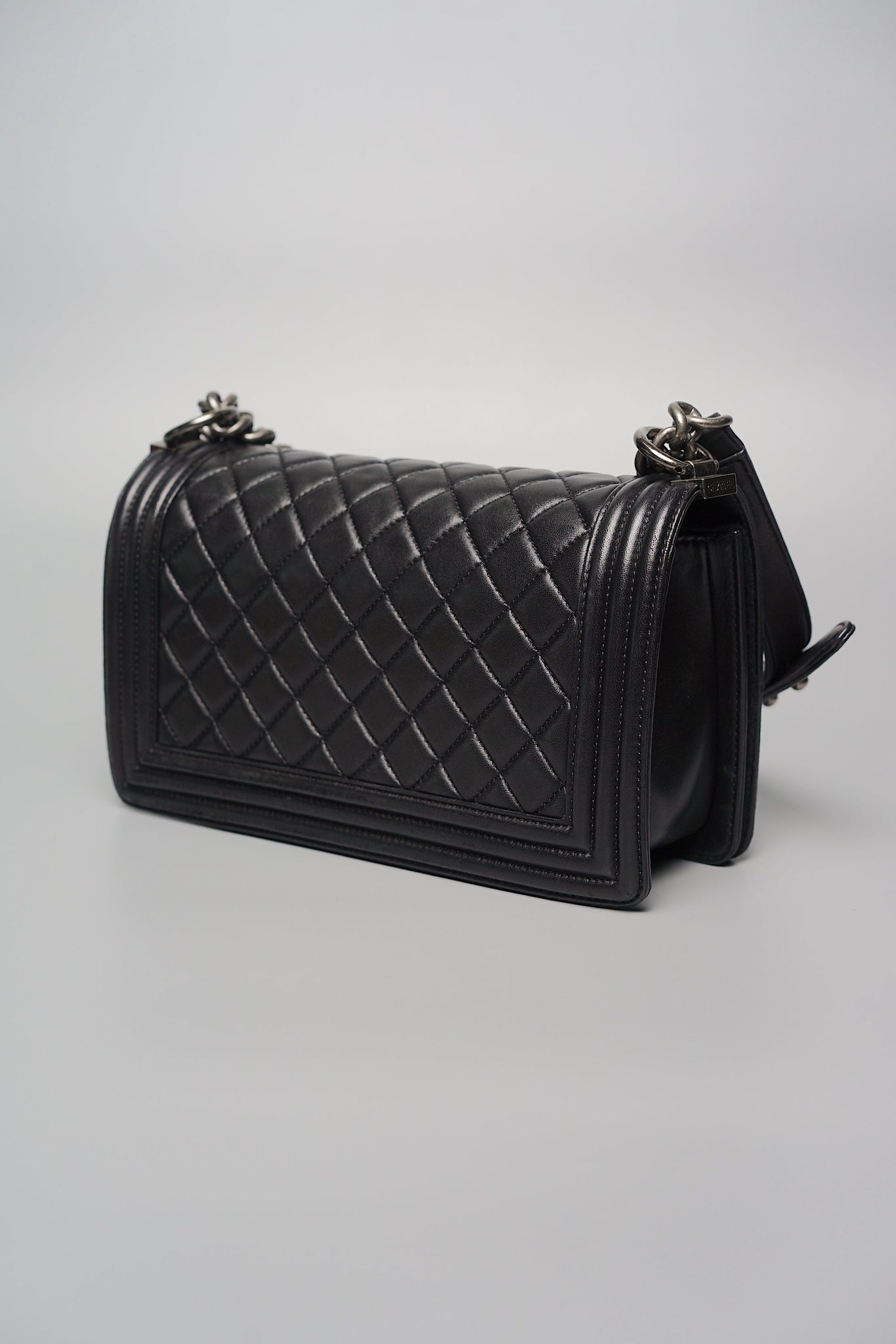 Old Medium Boy Chanel in Black Lambskin Ruthenium