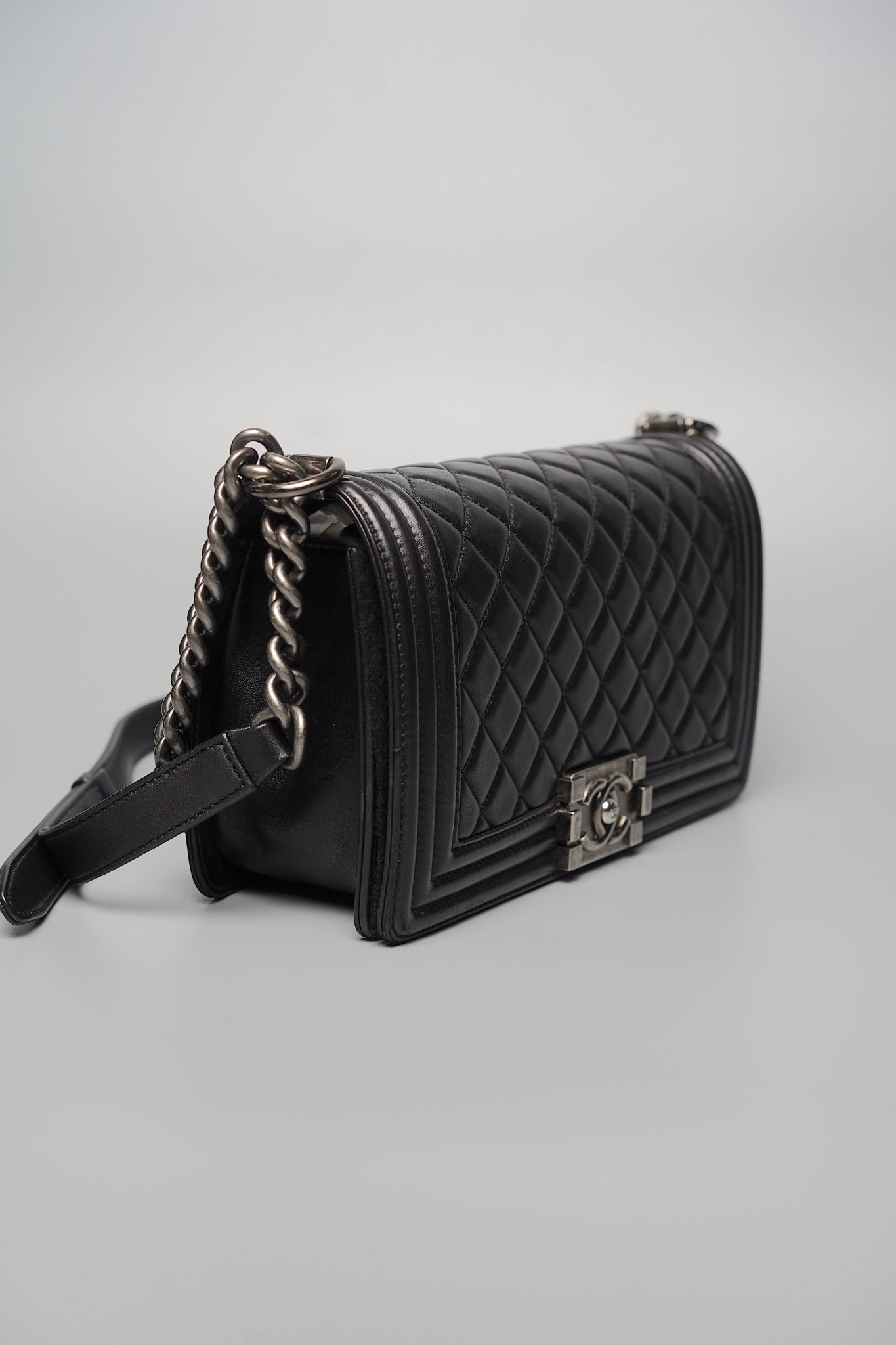 Old Medium Boy Chanel in Black Lambskin Ruthenium