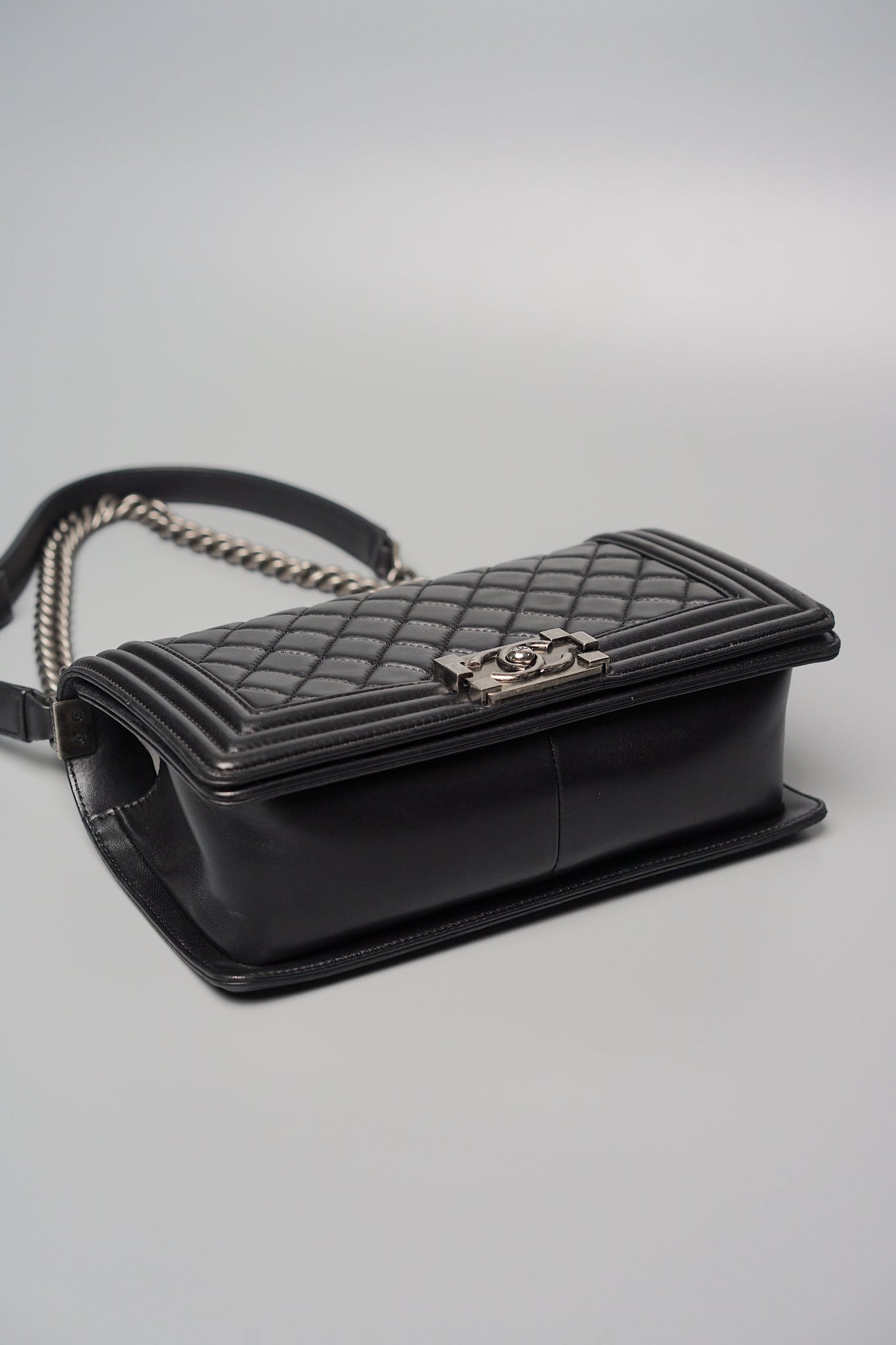 Old Medium Boy Chanel in Black Lambskin Ruthenium