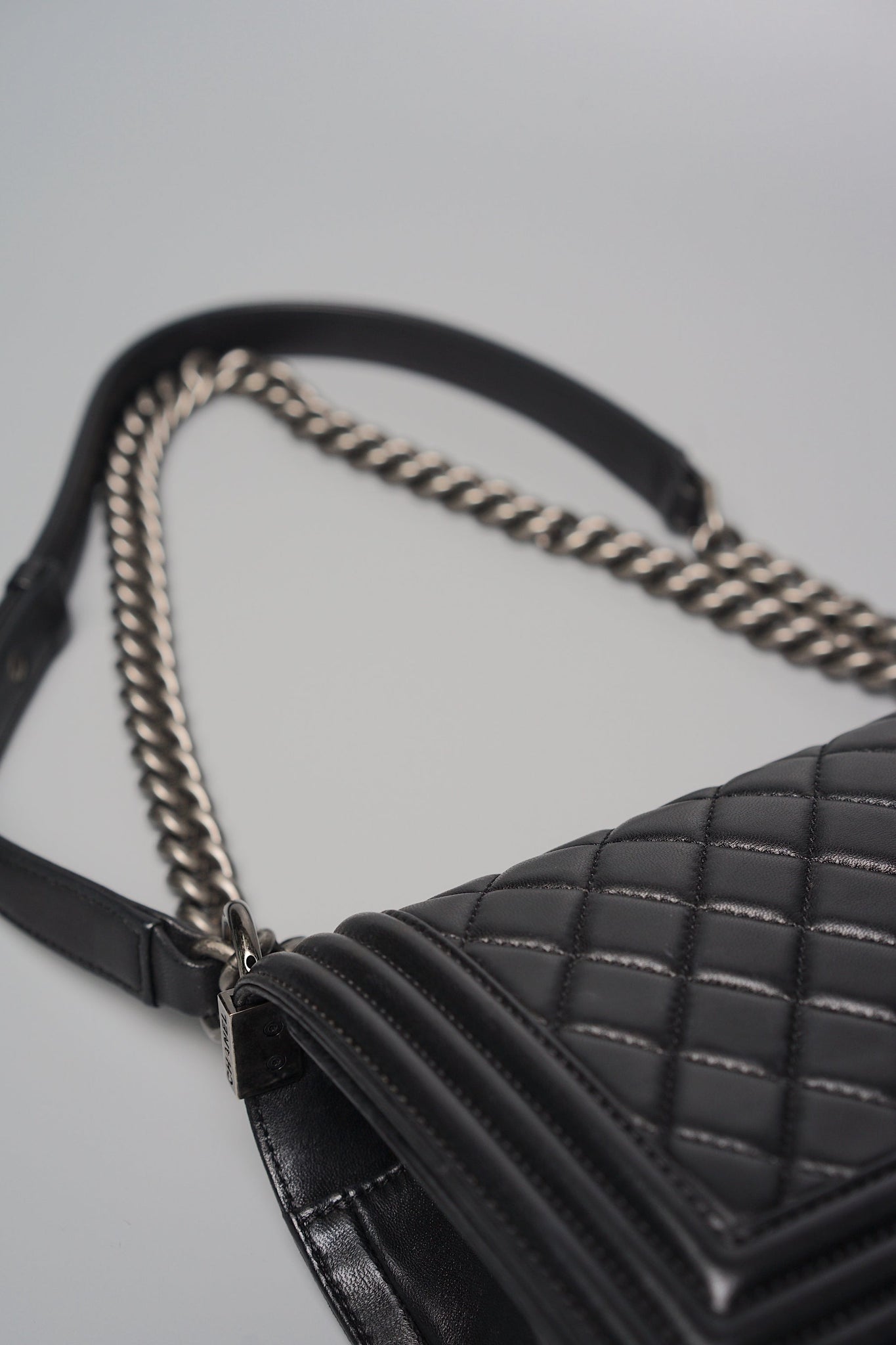 Old Medium Boy Chanel in Black Lambskin Ruthenium