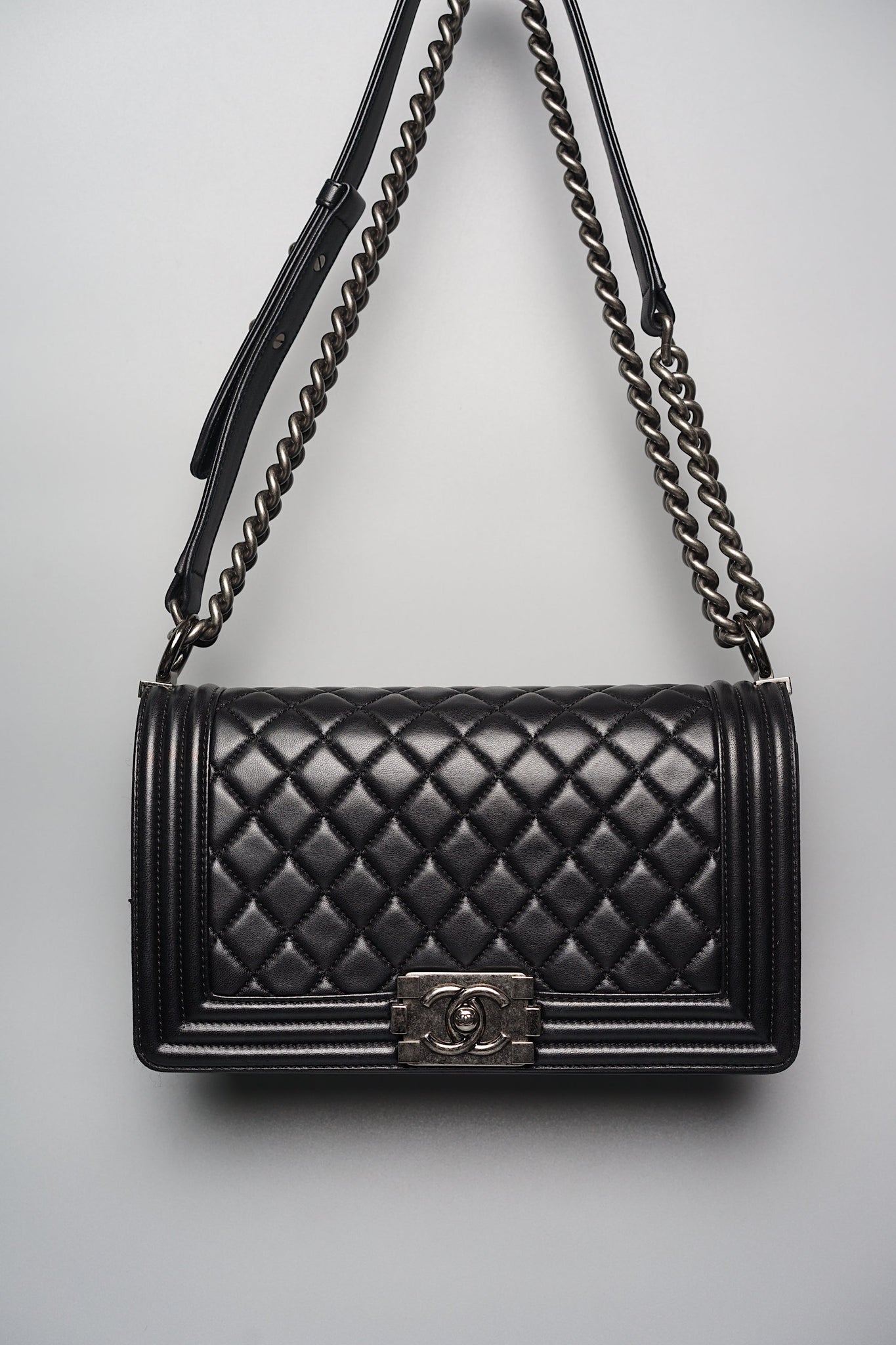 Old Medium Boy Chanel in Black Lambskin Ruthenium