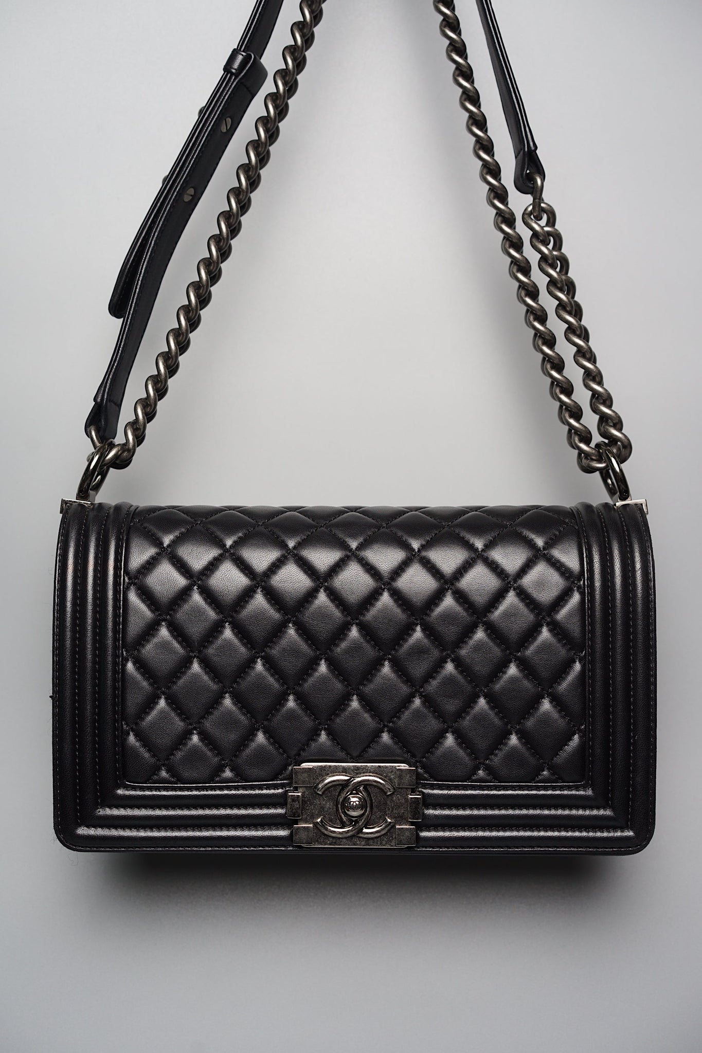 Old Medium Boy Chanel in Black Lambskin Ruthenium