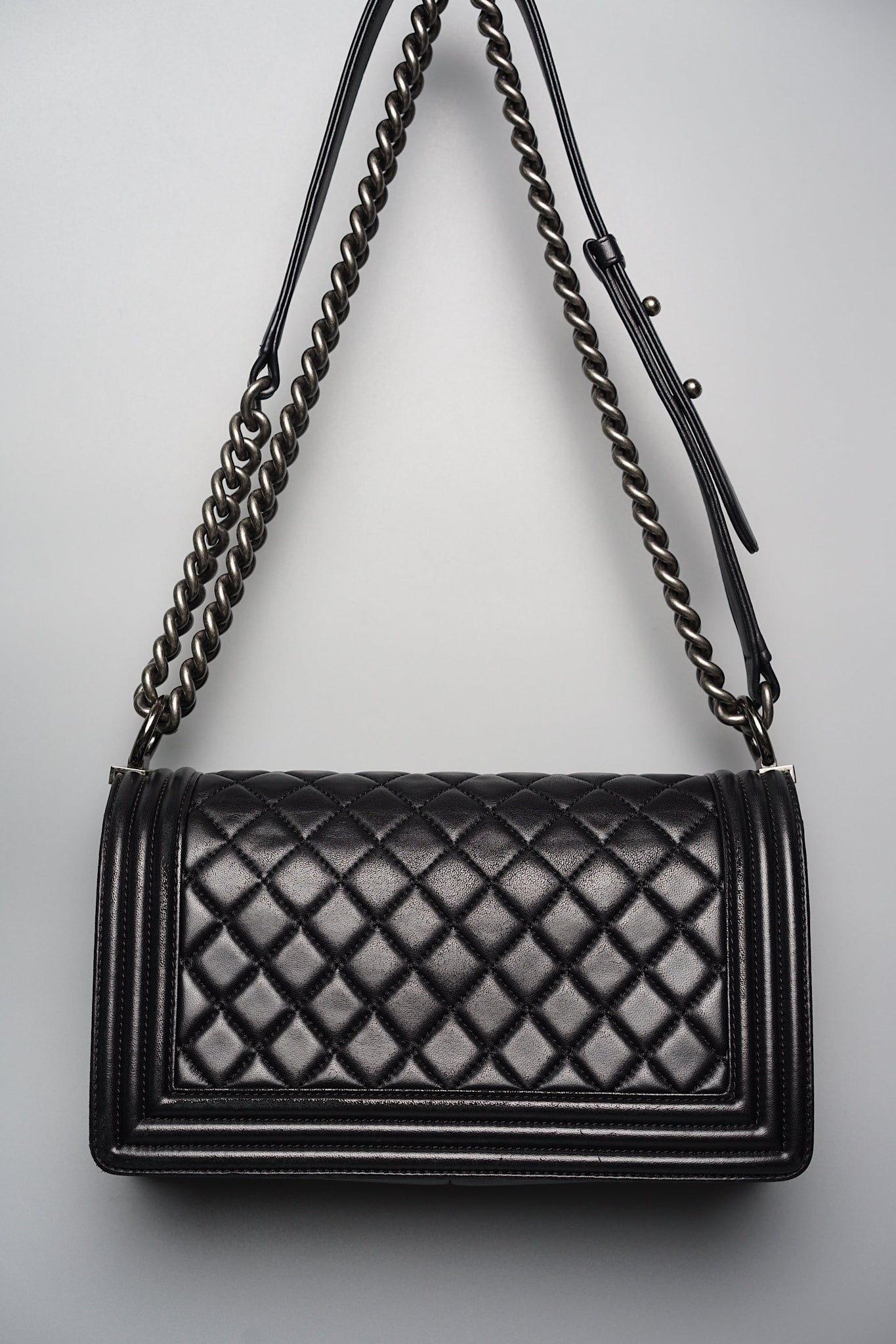 Old Medium Boy Chanel in Black Lambskin Ruthenium