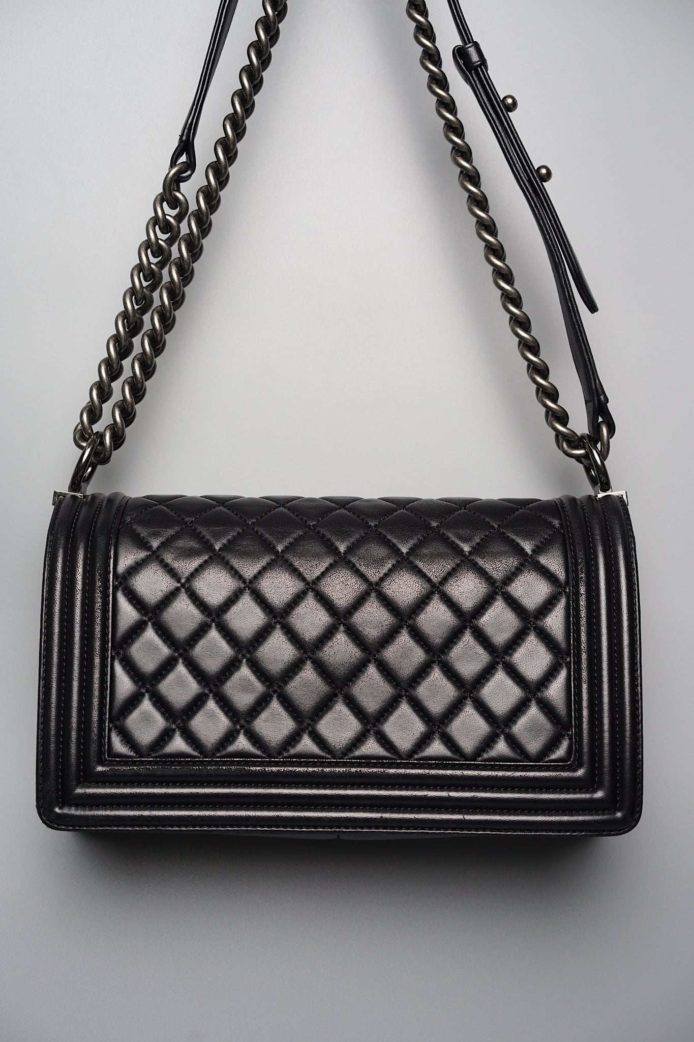 Old Medium Boy Chanel in Black Lambskin Ruthenium