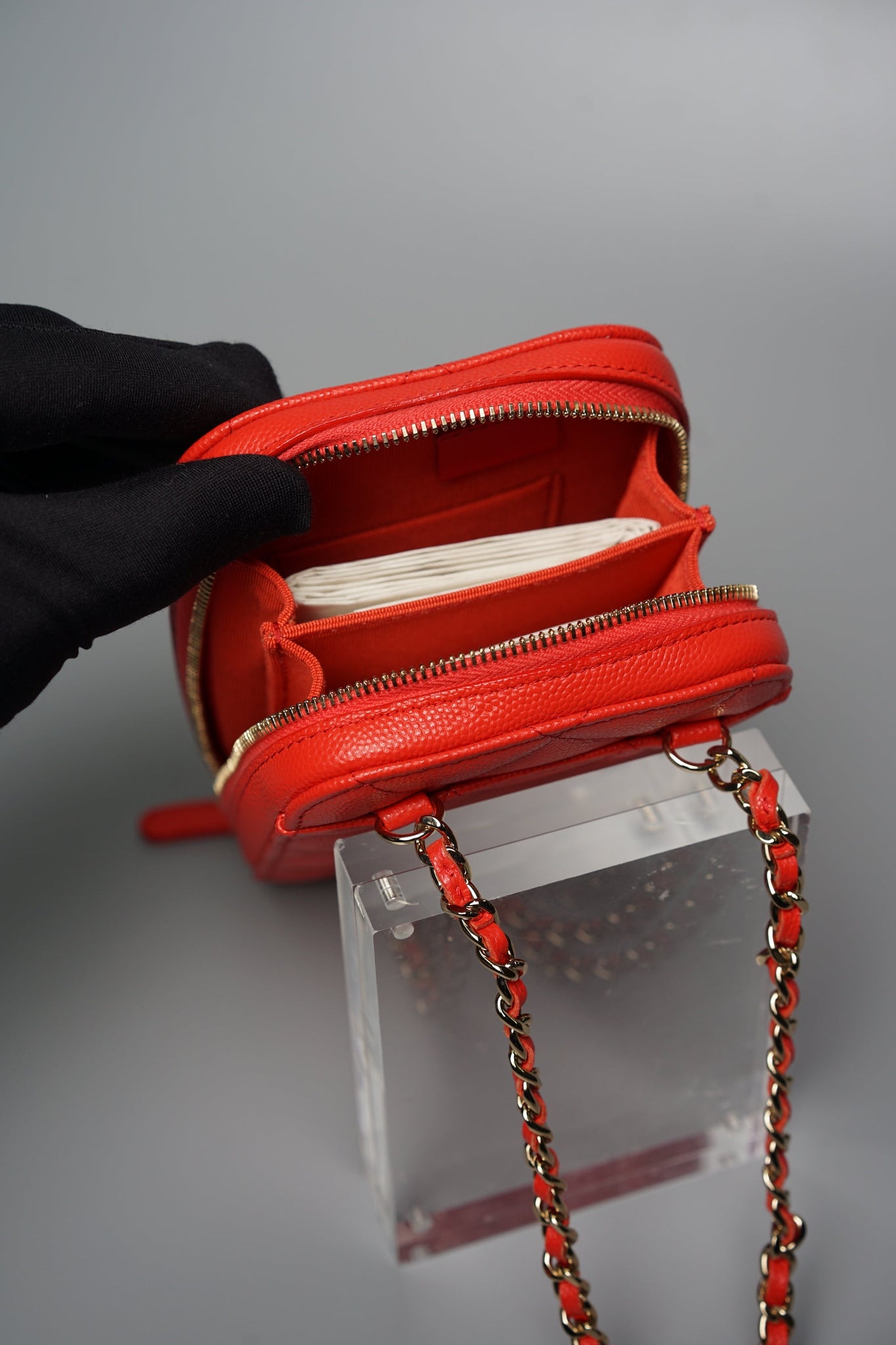 Chanel Phoneholder with Chain in Red Caviar