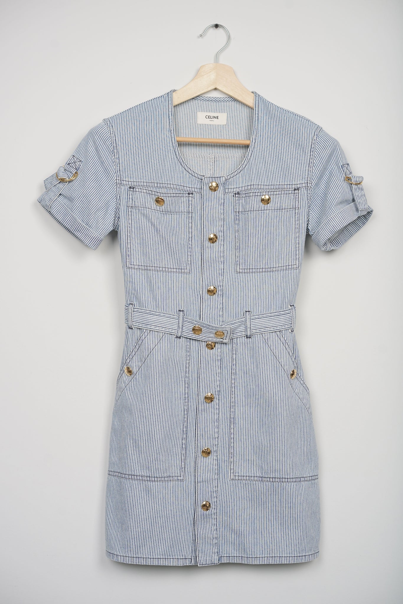 Celine Striped Buttoned Mini Dress in Blue White Size XS (Brand New)