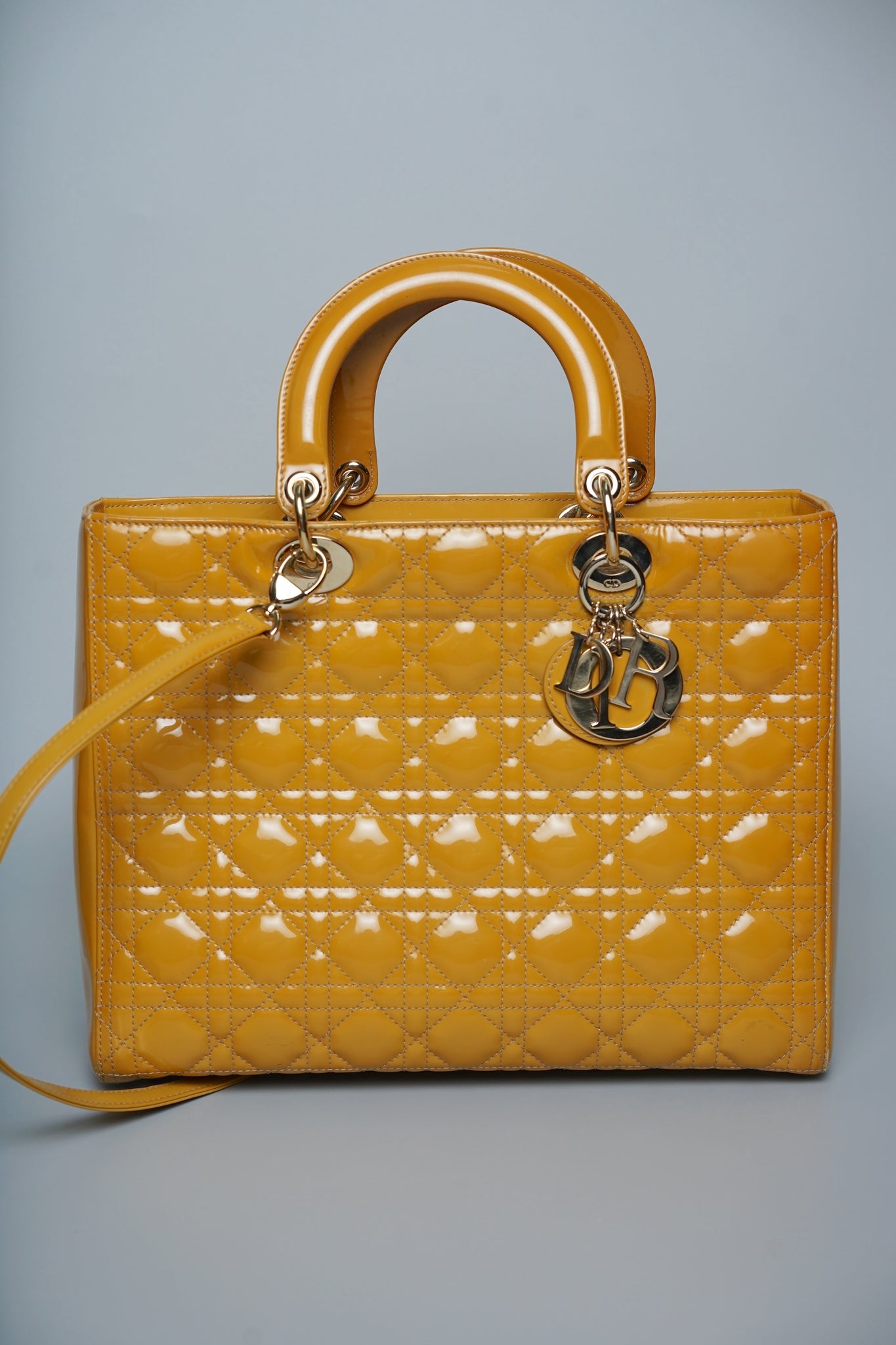 Lady Dior Large Bag in Mustard Patent Cannage Calfskin Ghw