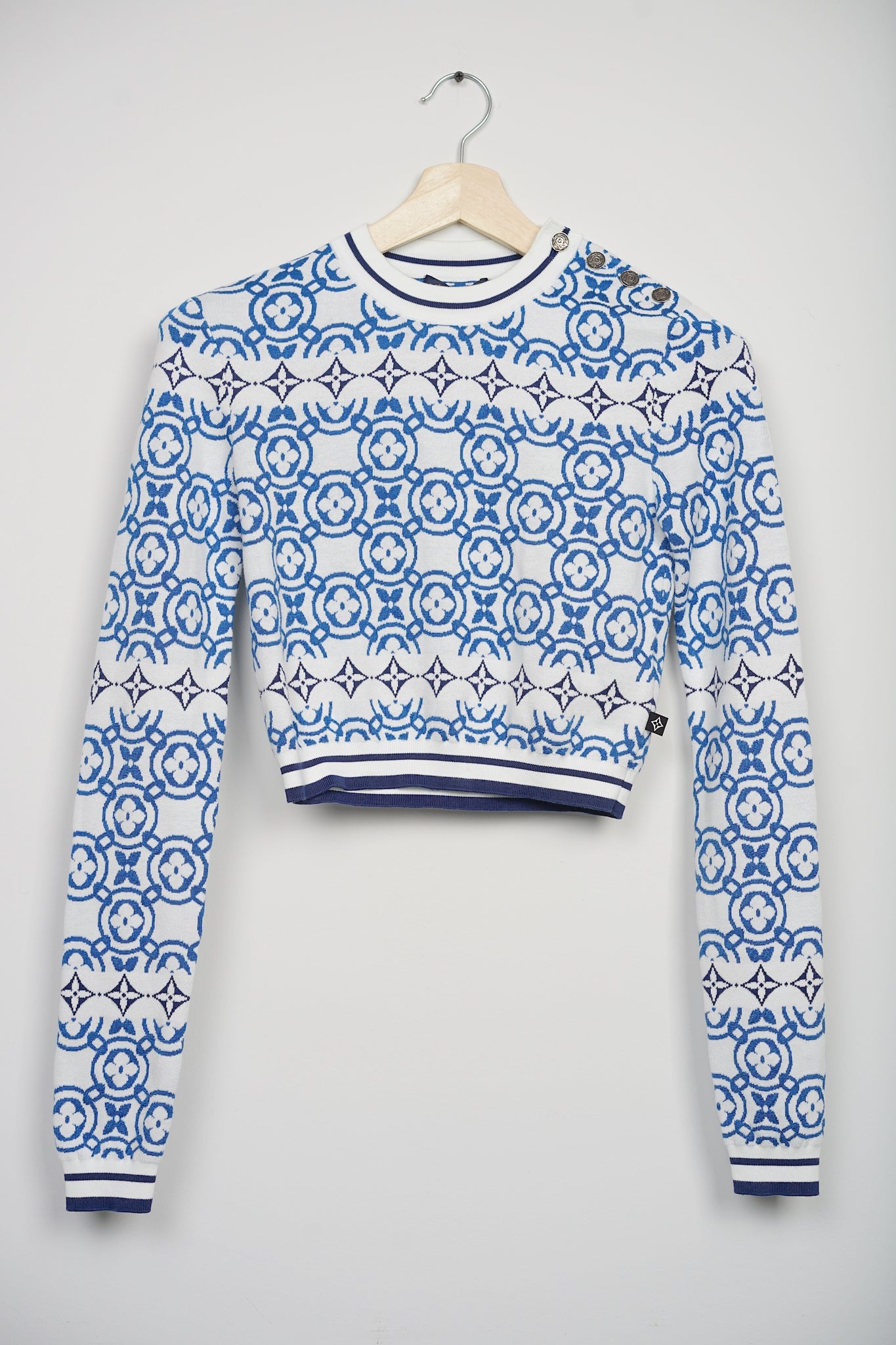 Louis Vuitton Monogram Flower Tile Cropped Pullover in Blue Size XS