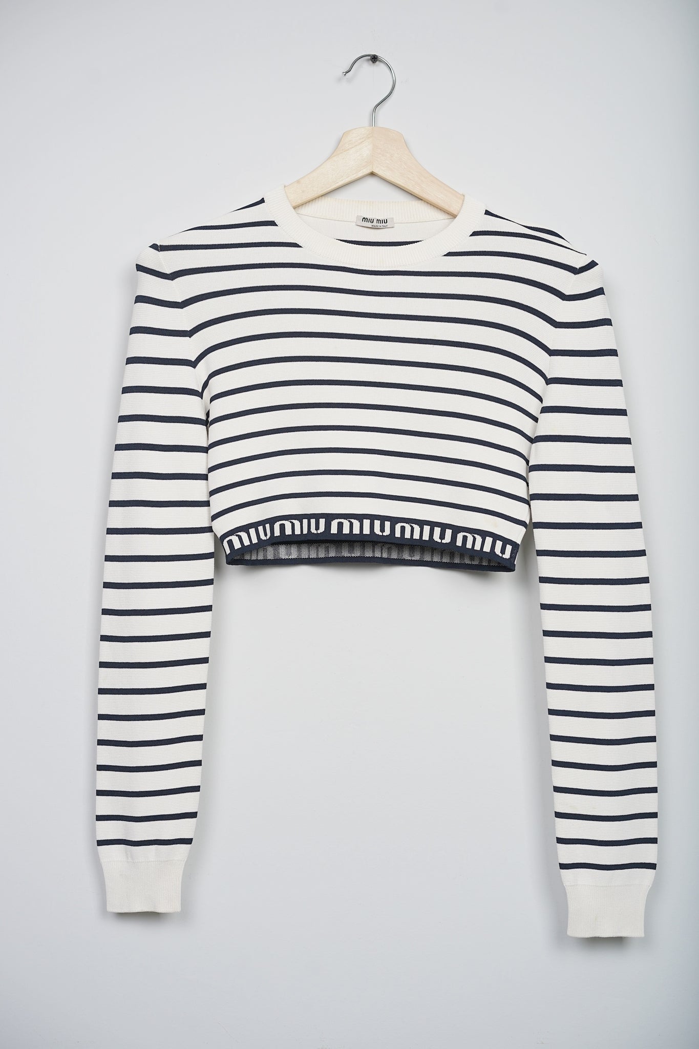 Miu Miu Crop Sweater in White Black Stripes Size 42