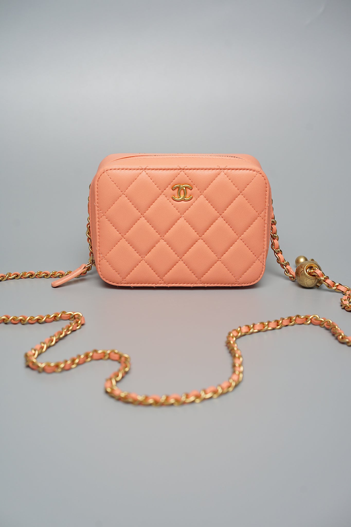 Chanel Mini Pearl Crush Quilted Camera Case in Beige Pink Bghw