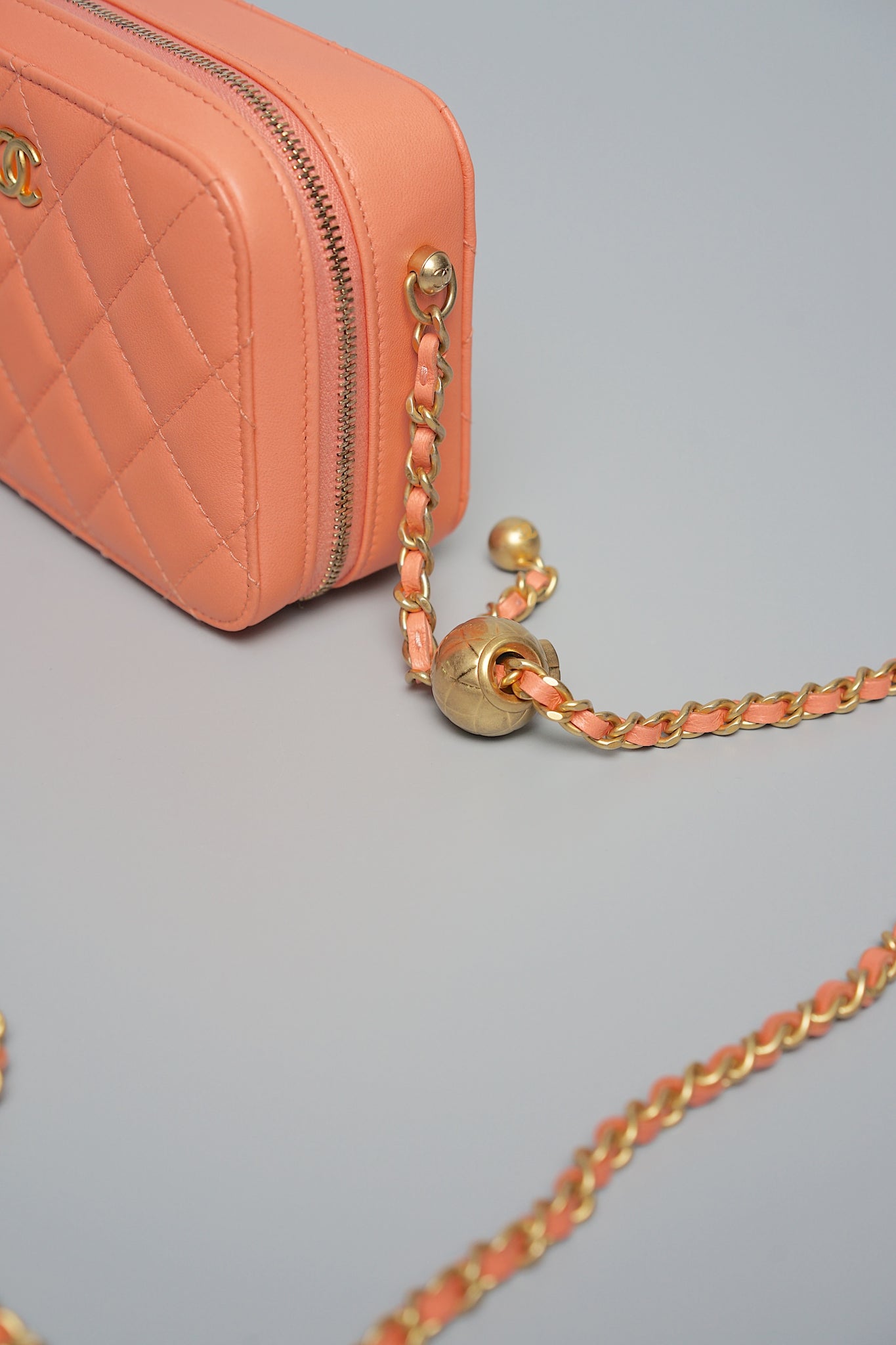 Chanel Mini Pearl Crush Quilted Camera Case in Beige Pink Bghw