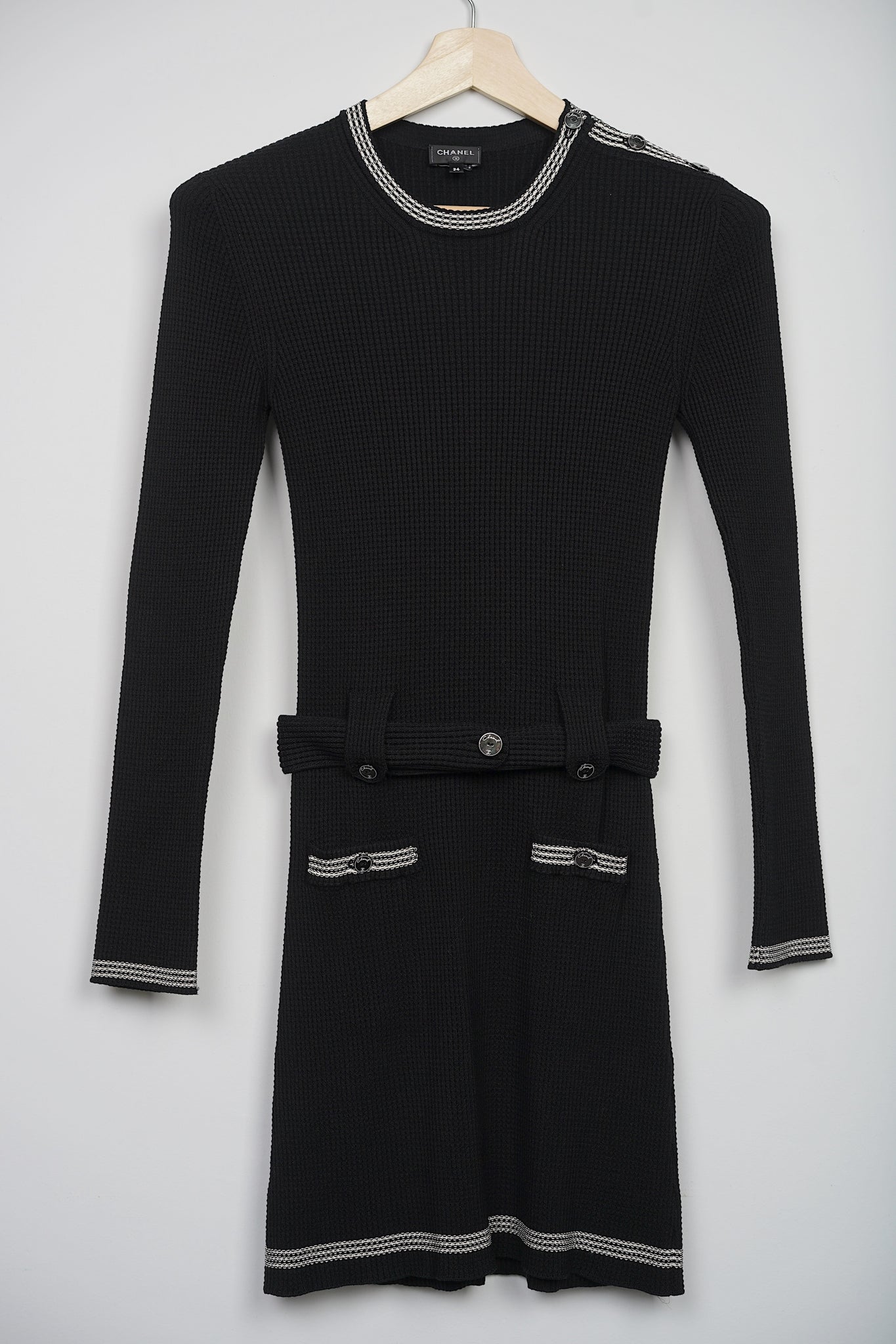 Chanel Contrast Trim Dress in Black Size 34
