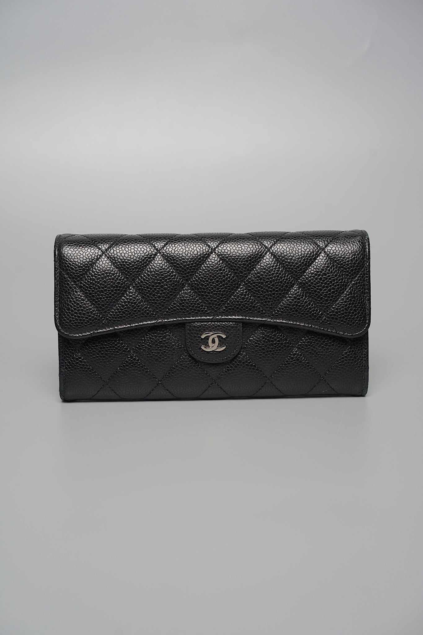 Chanel Classic Long Flap Purse Wallet in Black Caviar Shw