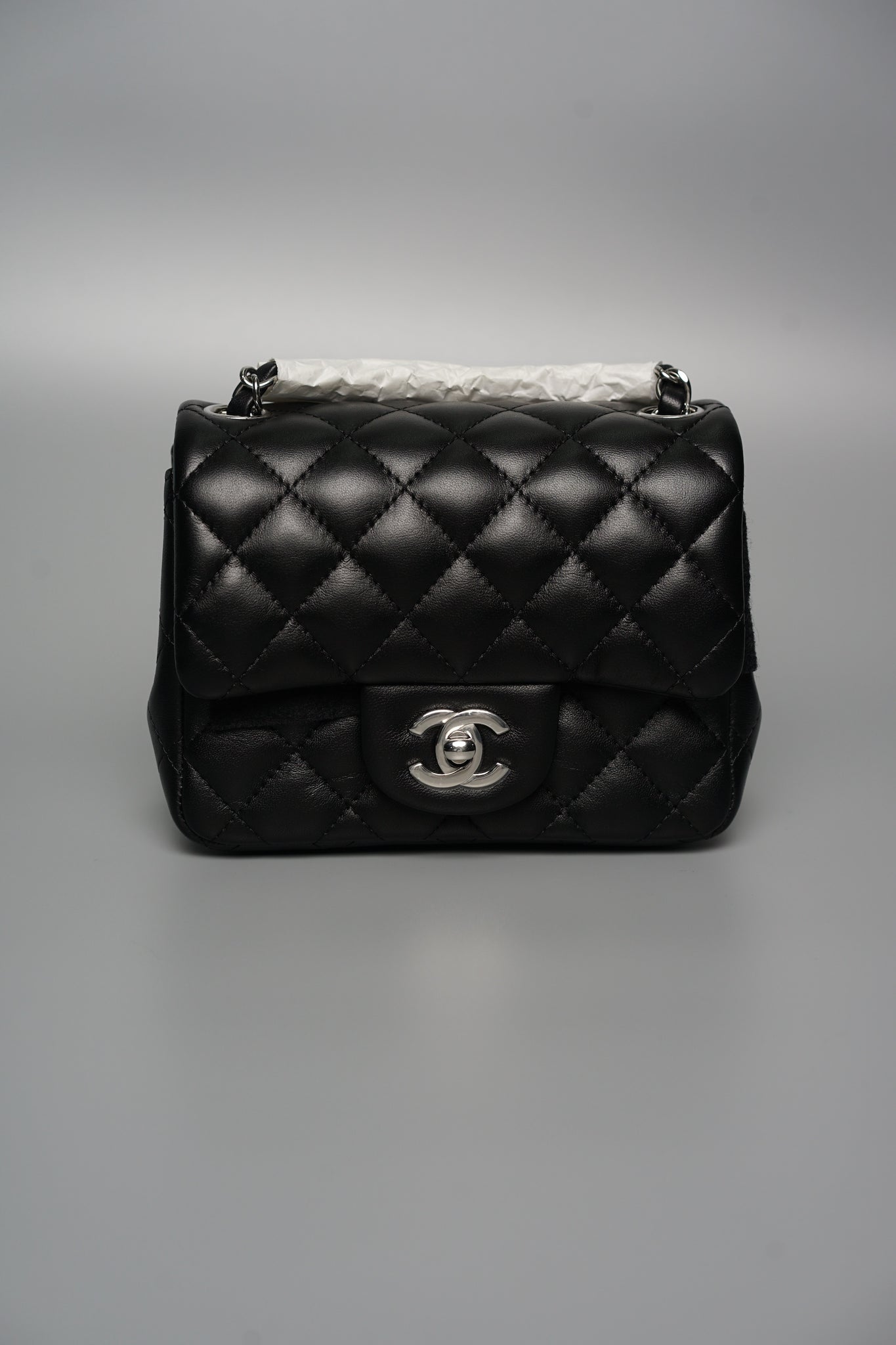 Chanel Classic Mini Square Flap in Black Lambskin Shw (Brand New)