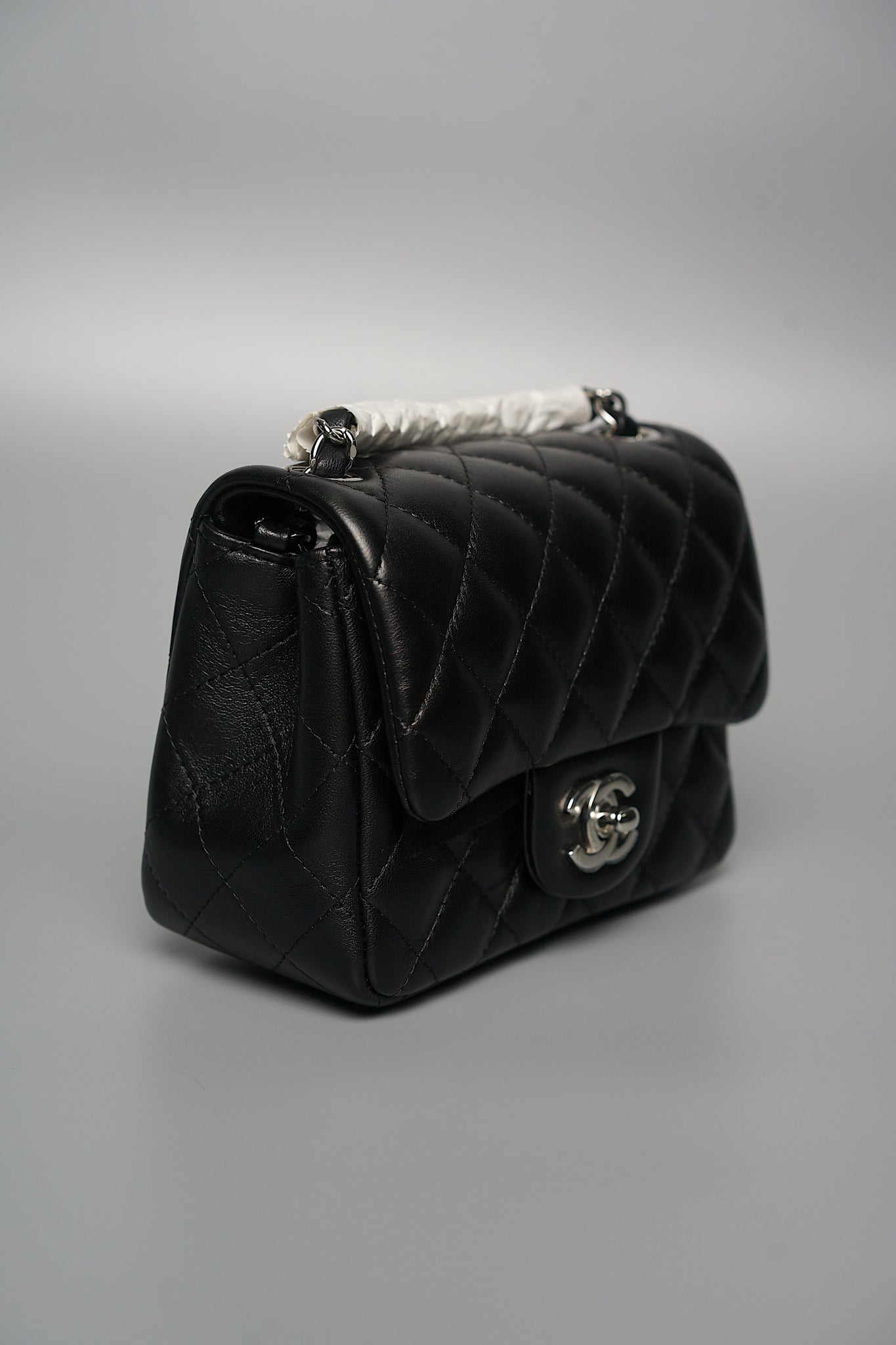 Chanel Classic Mini Square Flap in Black Lambskin Shw (Brand New)